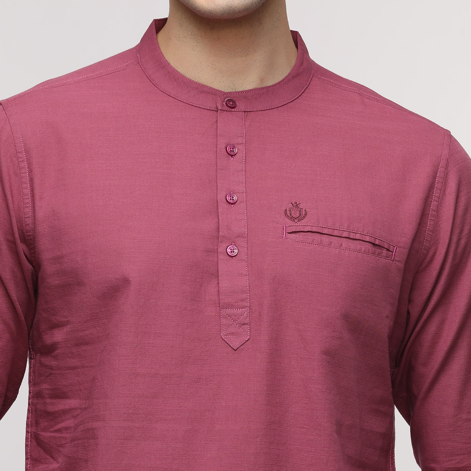 Men's Damson Solid Full Sleeve Short Kurthi