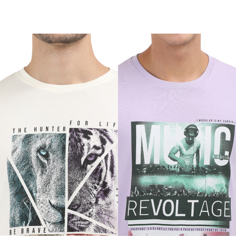 Men's Hunter for Life Animal & Music Revolt age Graphic Print T-Shirt Pack Of 2