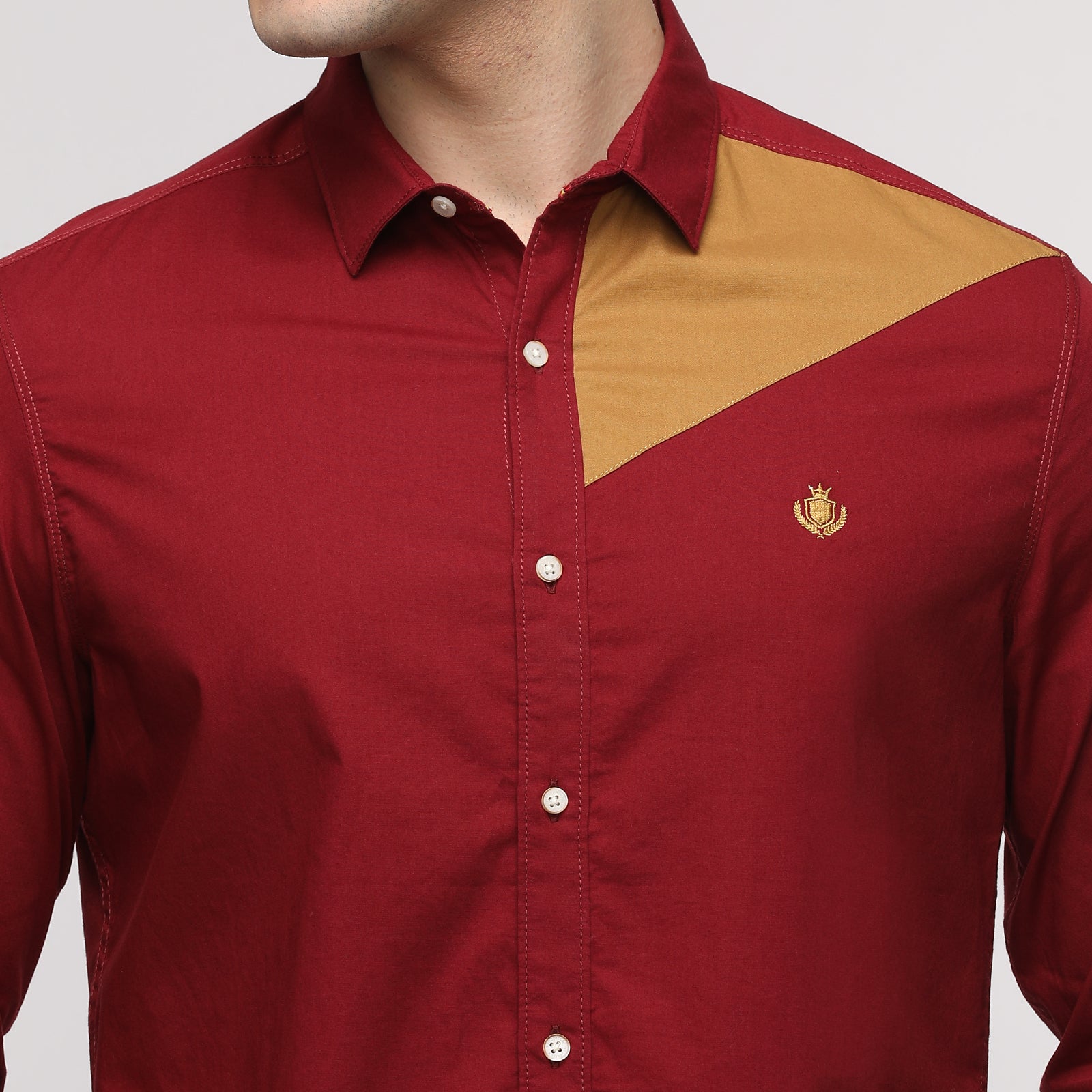 Tibetan Red & Grit Color Solid Block Men's Full Sleeve Casual Shirt