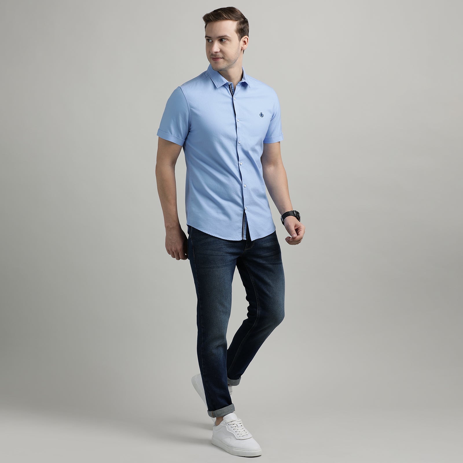 Powder Blue Solid Half Sleeve Shirt