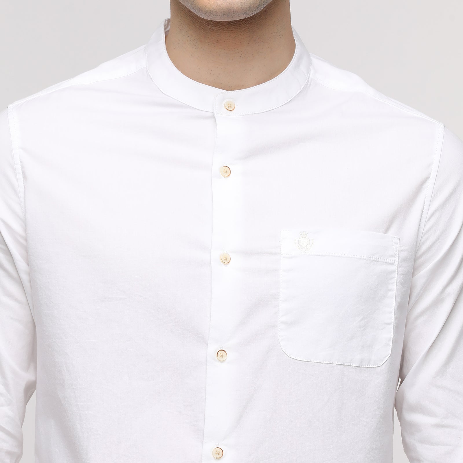 Men's White colored Solid Oxford Fabric Mandarin Full Sleeve Casual Shirt