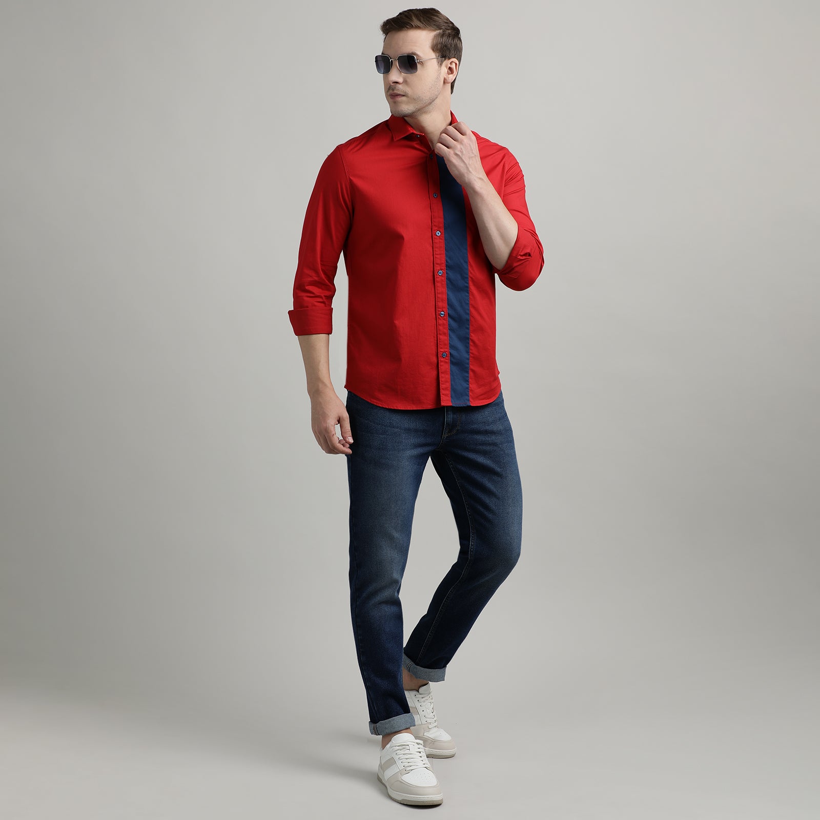 Red And Blue Cut&Sew Full Sleeve Shirt