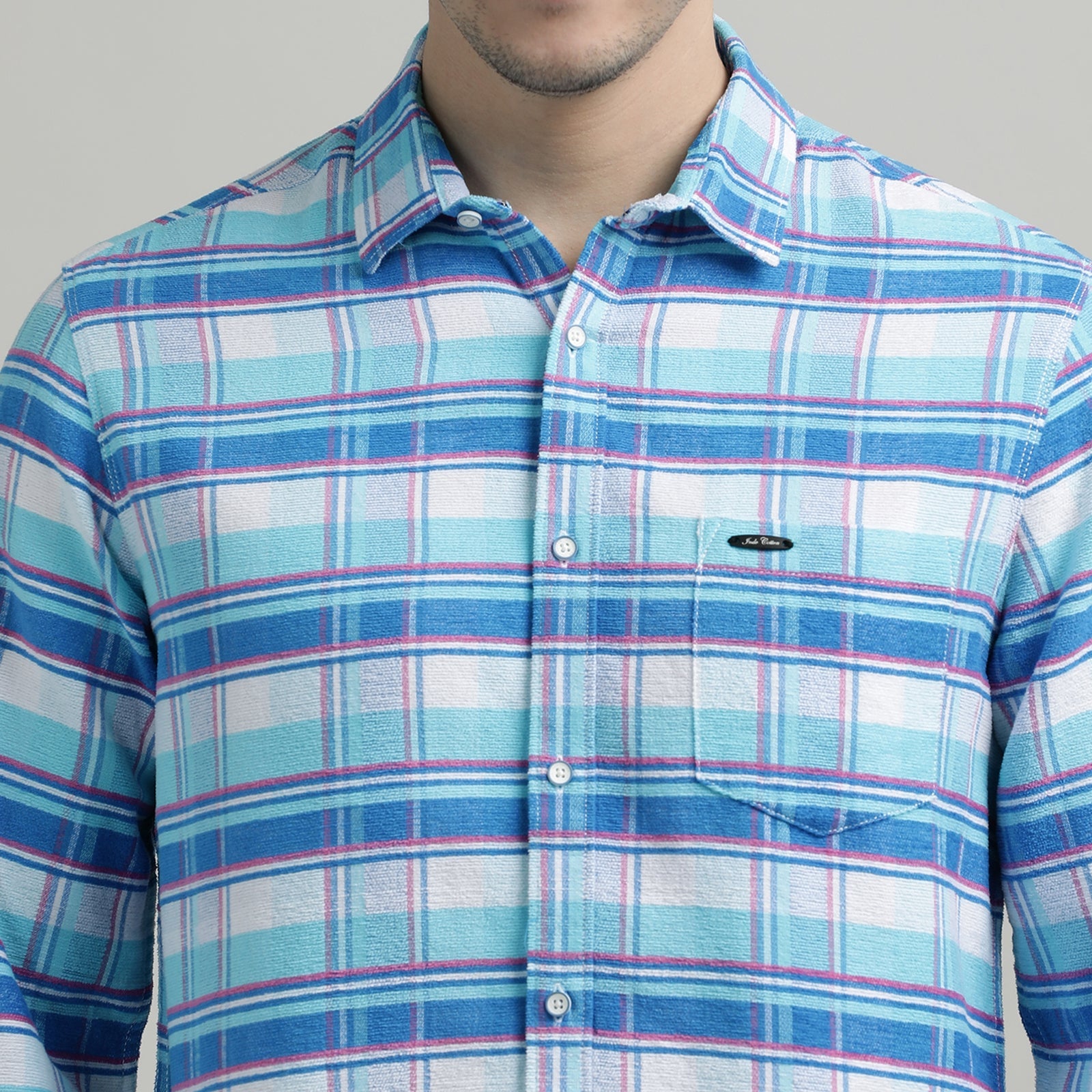 Aqua Blue And White Checks Full Sleeve Shirt