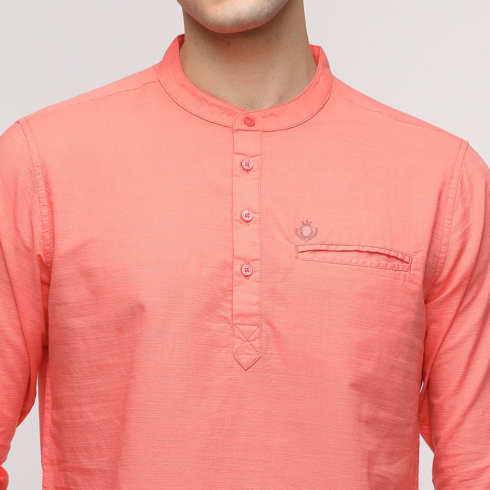 Men's Ocean Coral Full Sleeve Solid Short Kurthi