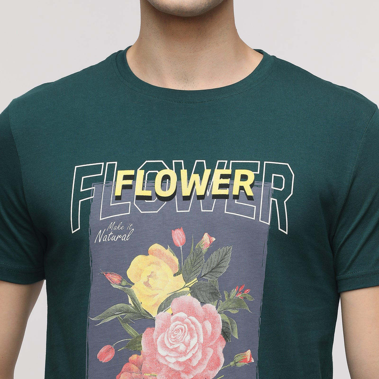 Men's Dark Sea Flower make It Natural Crew Neck Graphic Printed T-Shirt