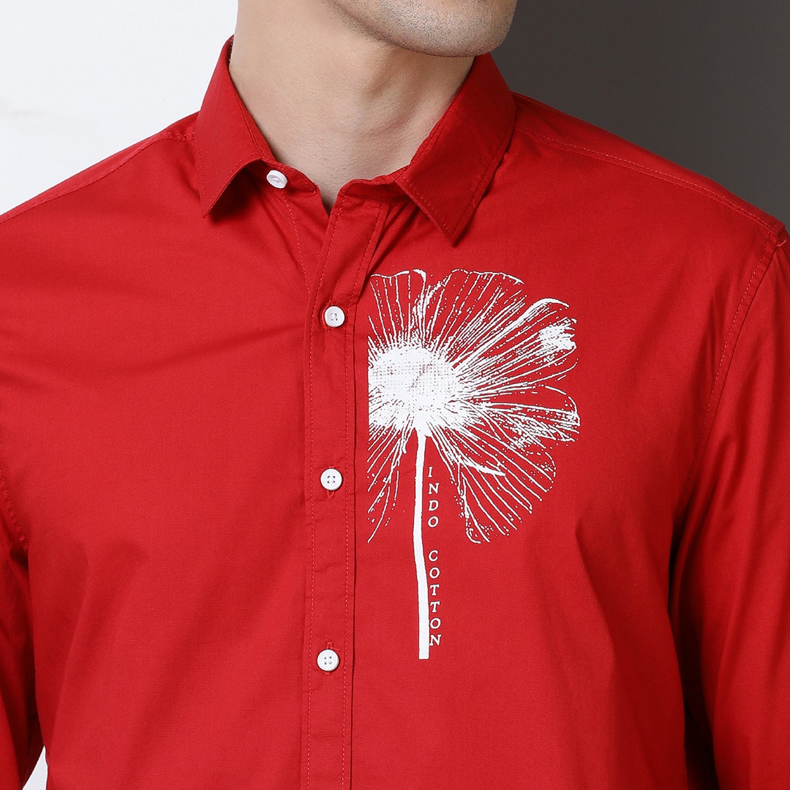 Red Colur With White Print Full Sleeve Shirt