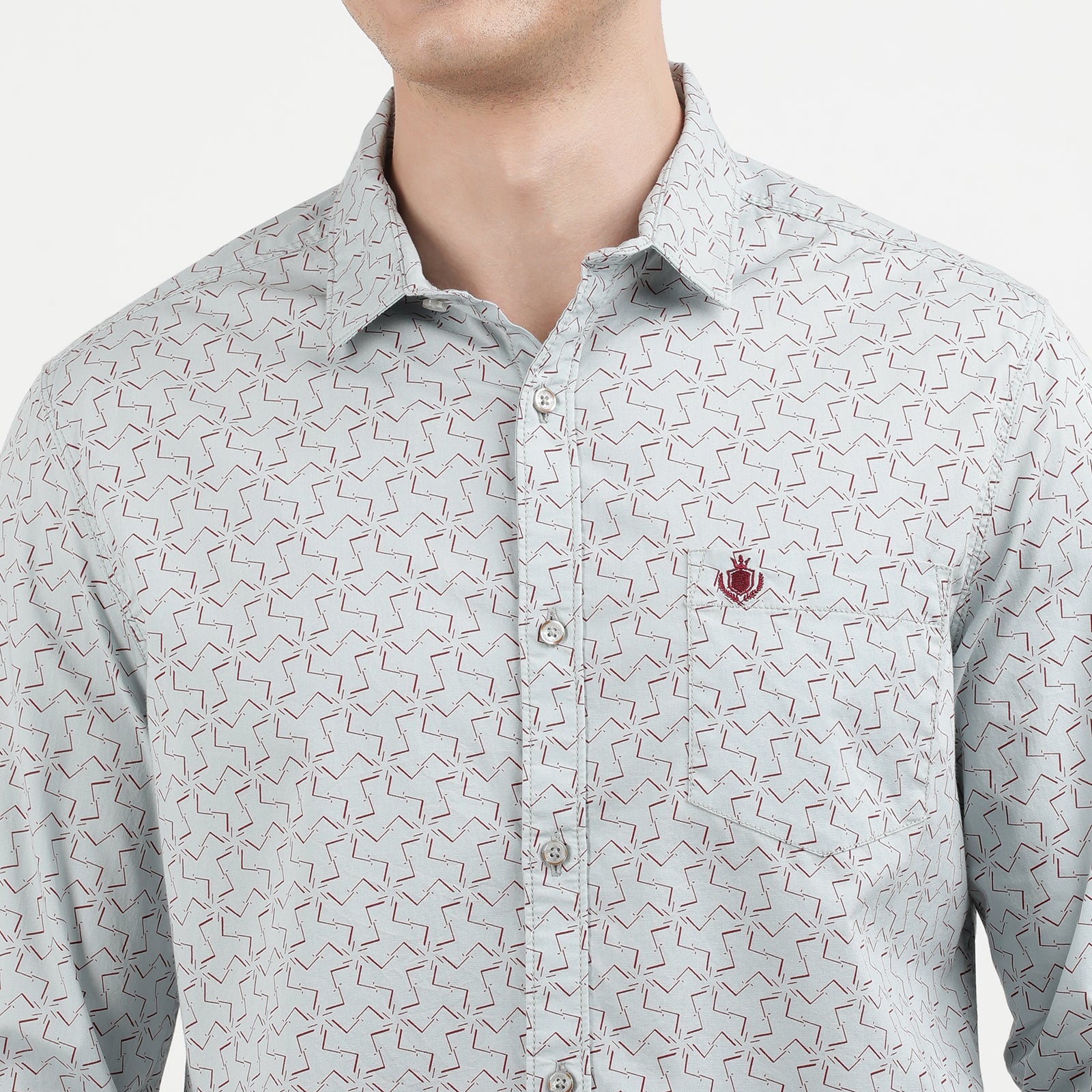 Men's Grey Geometric Print Long Sleeve Shirt