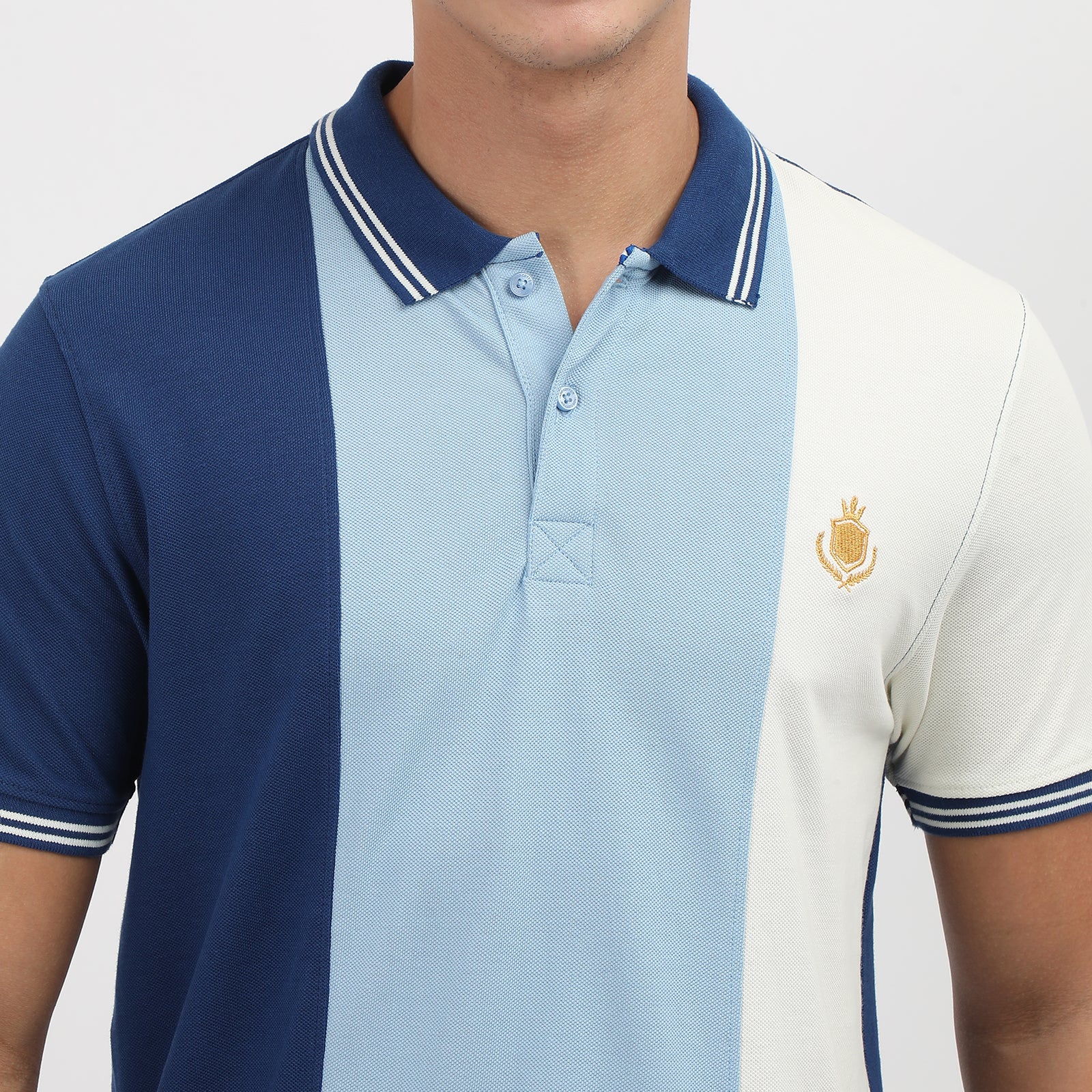 Navy/Powder Blue Men's solid Polo Neck T-shirt