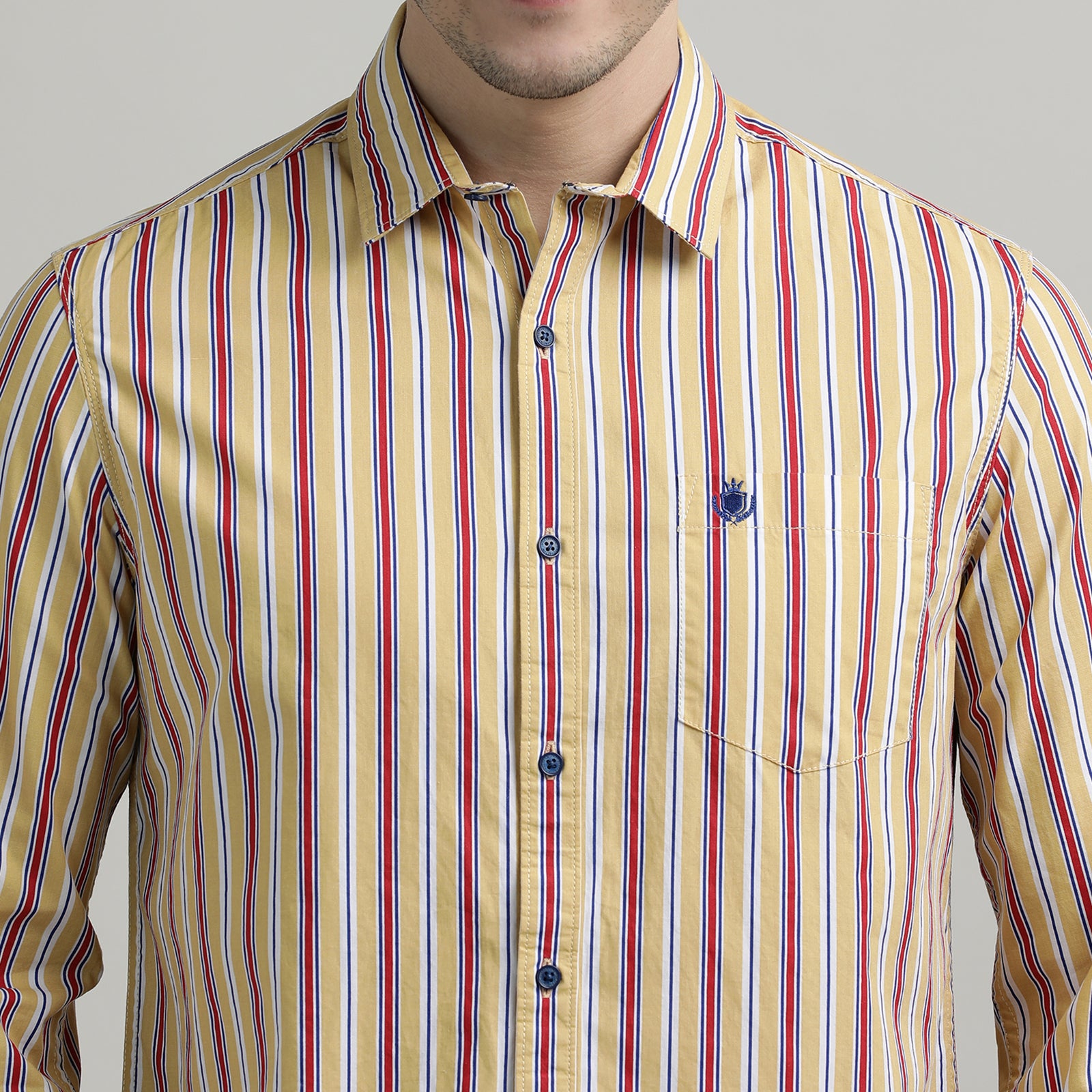 Yellow & Red Striped Full Sleeve Shirt