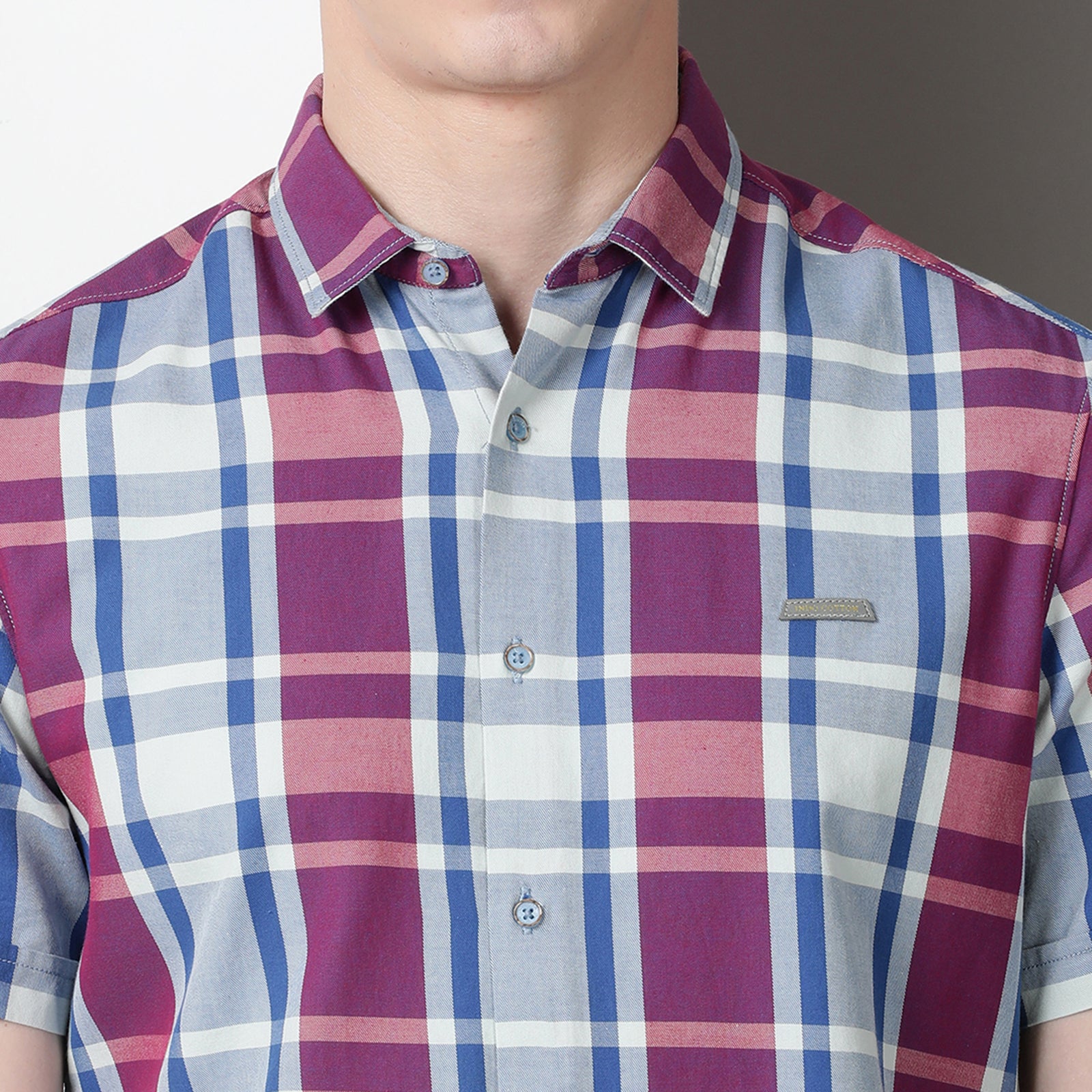 Purple & Blue Half Sleeve Checks Shirt