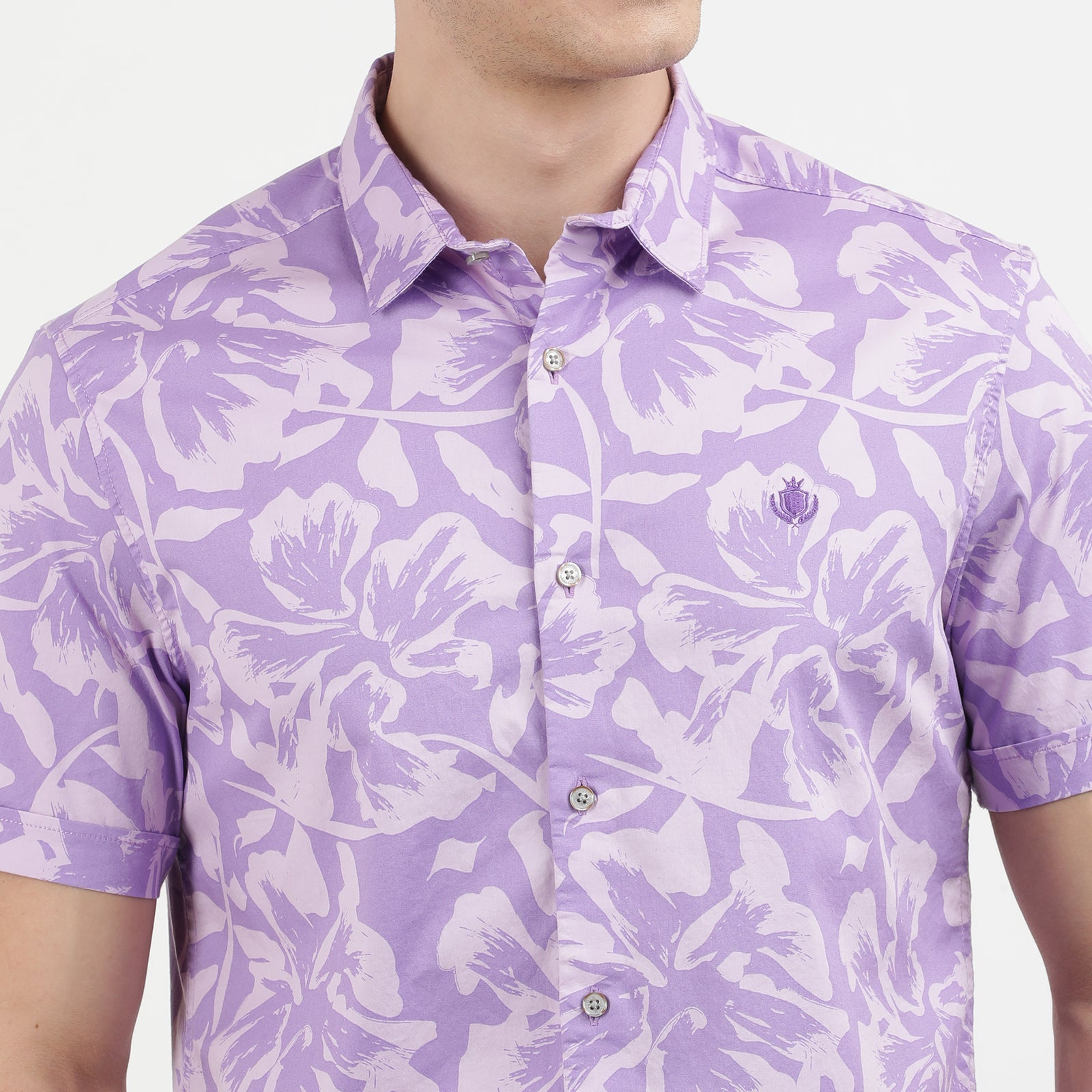 Men's Lilac Floral Print Short Sleeve Shirt