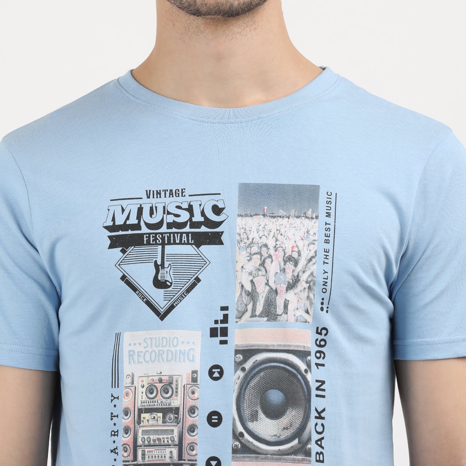 Powder Blue Men's Vintage Music Festival Graphic Tee