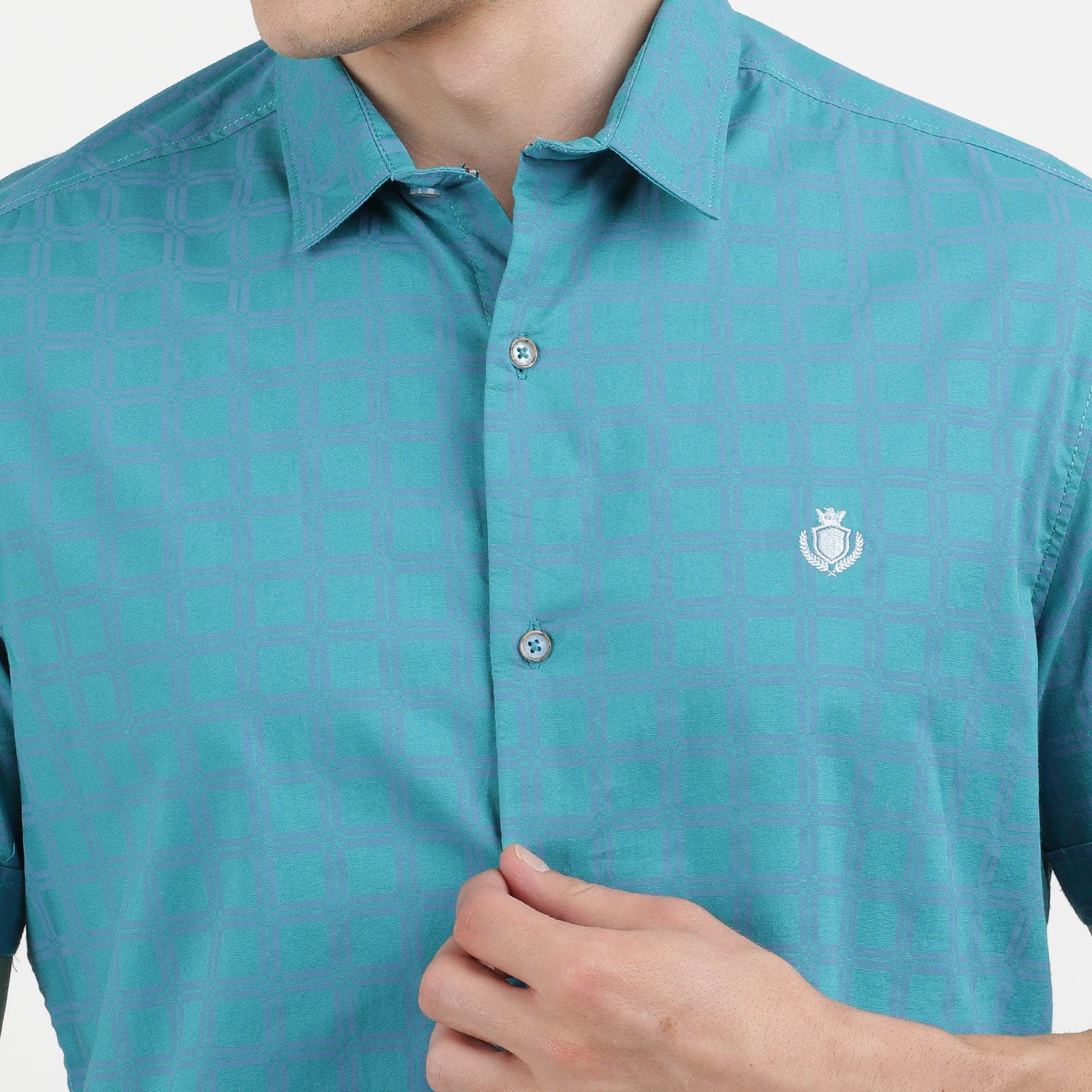 Men's Classic Short Sleeve Teal Button-Up Shirt