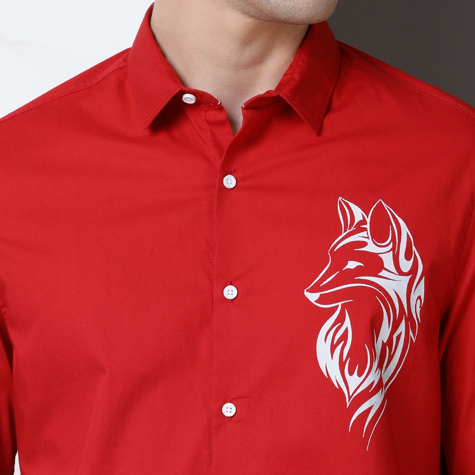 Red Colour With White Print Full Sleeve Shirt