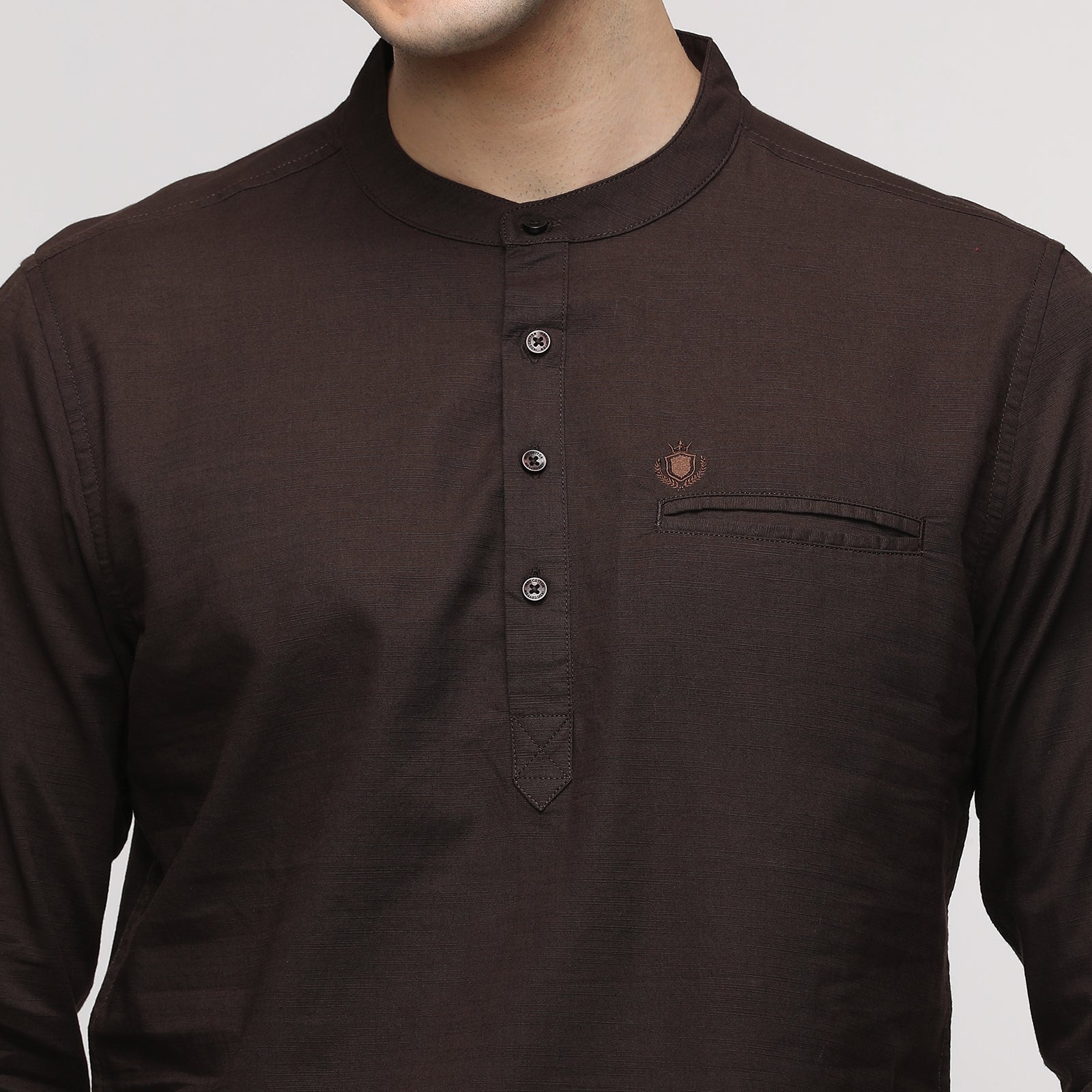 Men's Coffee Solid Full Sleeve Short Kurthi