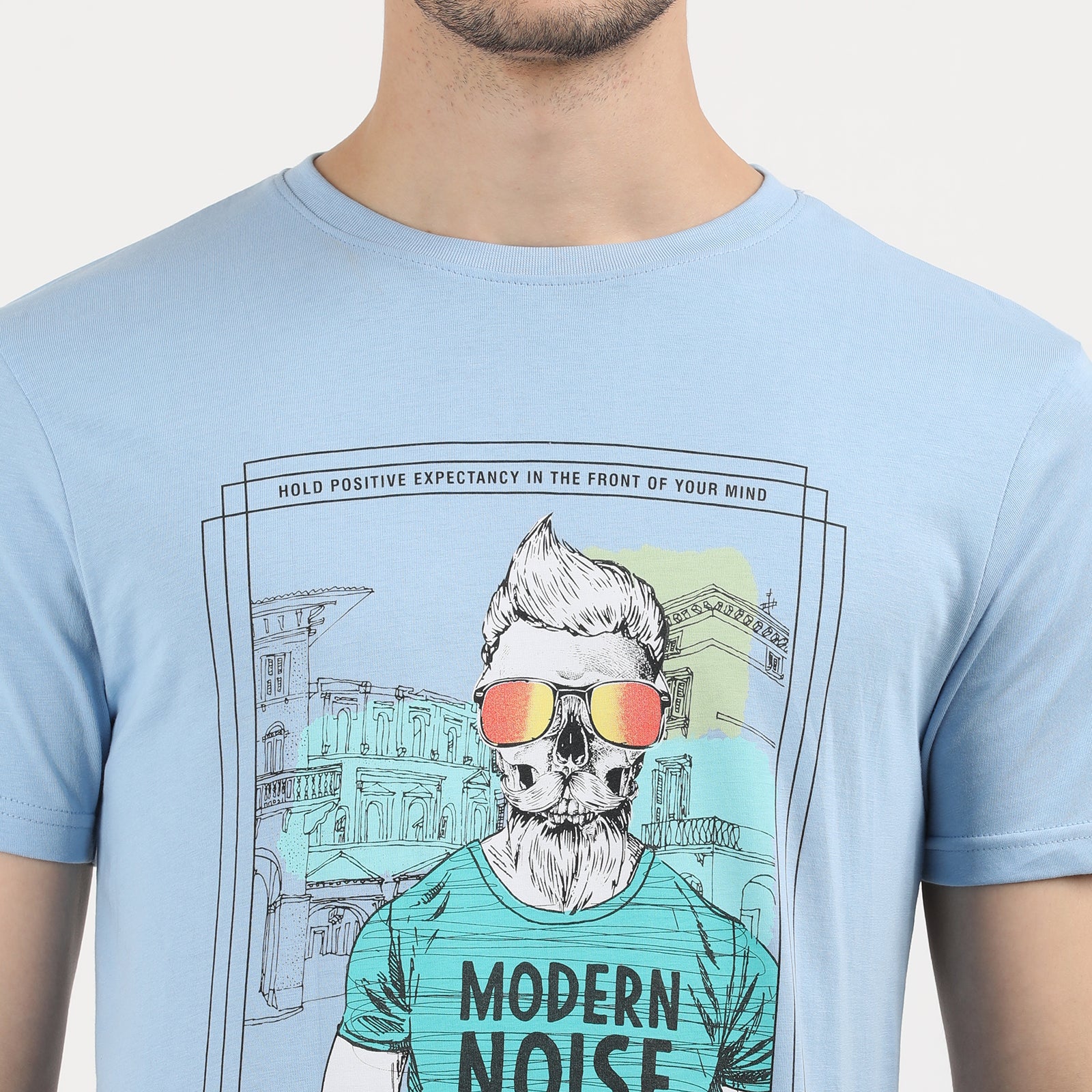 Powder Blue Modern Noise Crew Neck T-Shirt