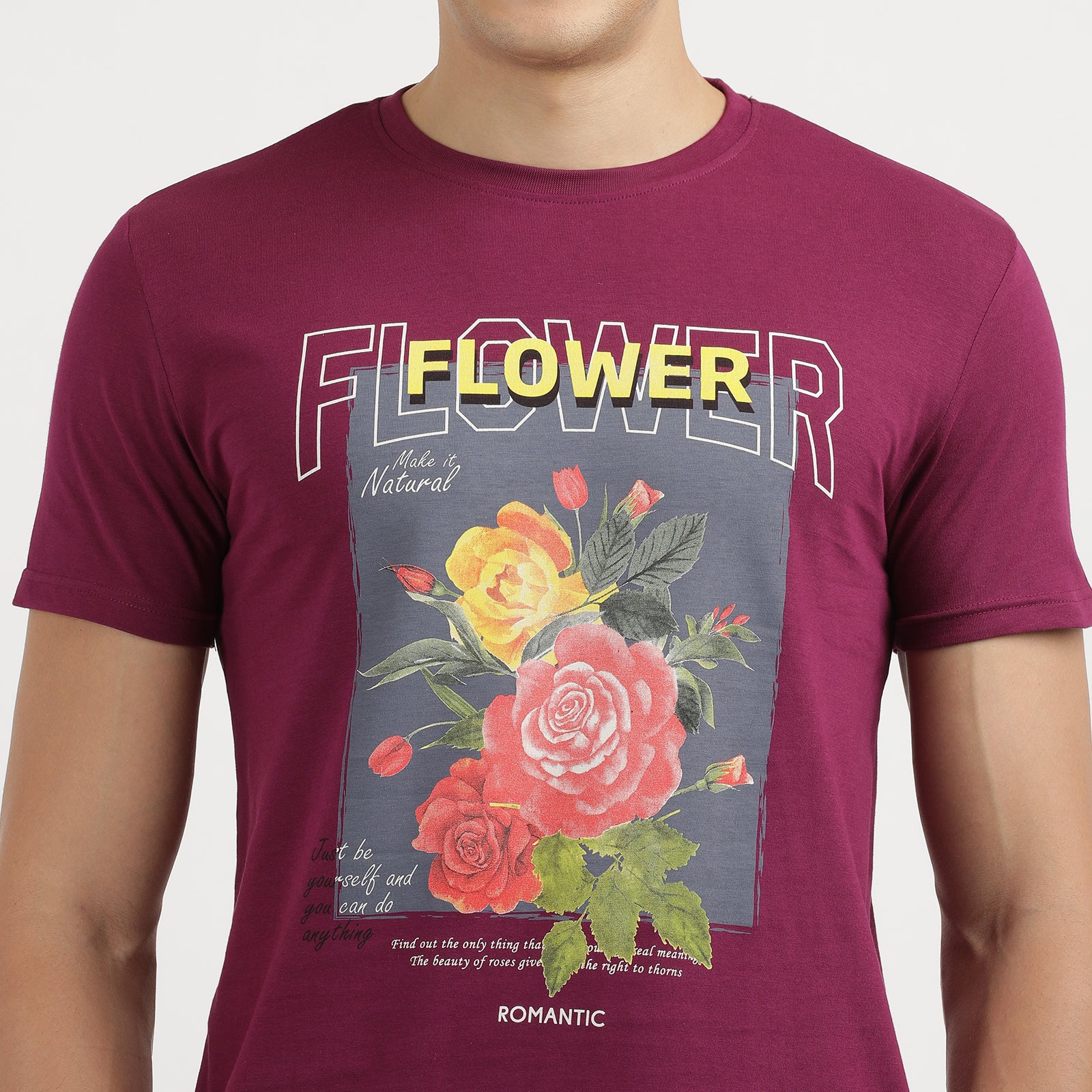 Dark Purple Flower Print Crew Neck T-Shirt