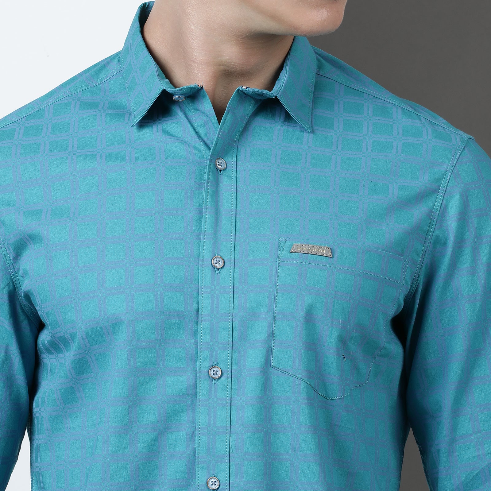 Blue Printed Checks Full Sleeve Shirt