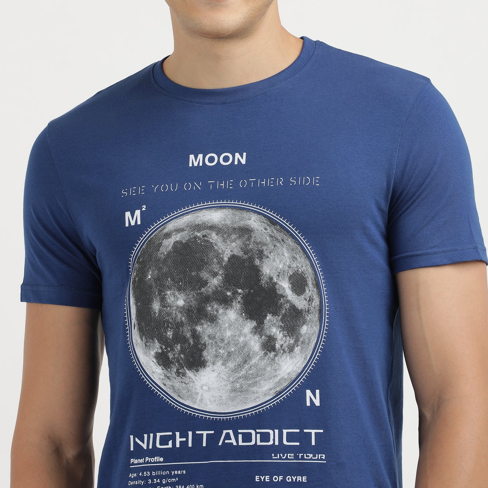 Men's Navy Poeny  Night Addict Graphic Print  Crew Neck T-Shirt