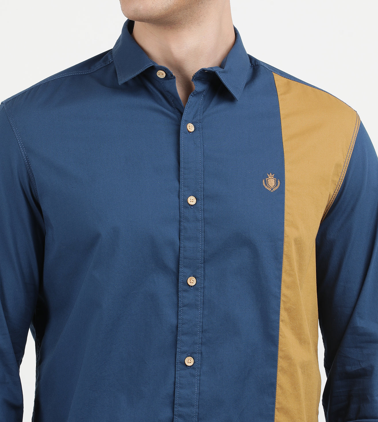 Poseidon Blue and Grit Colored Cut and Sew Full Sleeve Casual Shirt