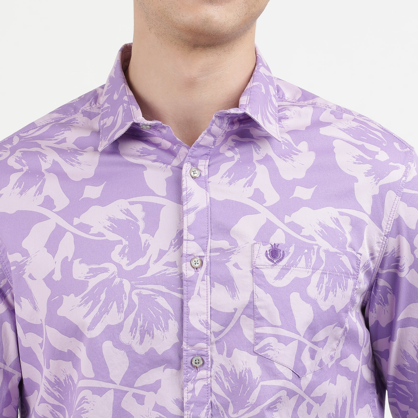 Men's Lilac Floral Print Long Sleeve Shirt