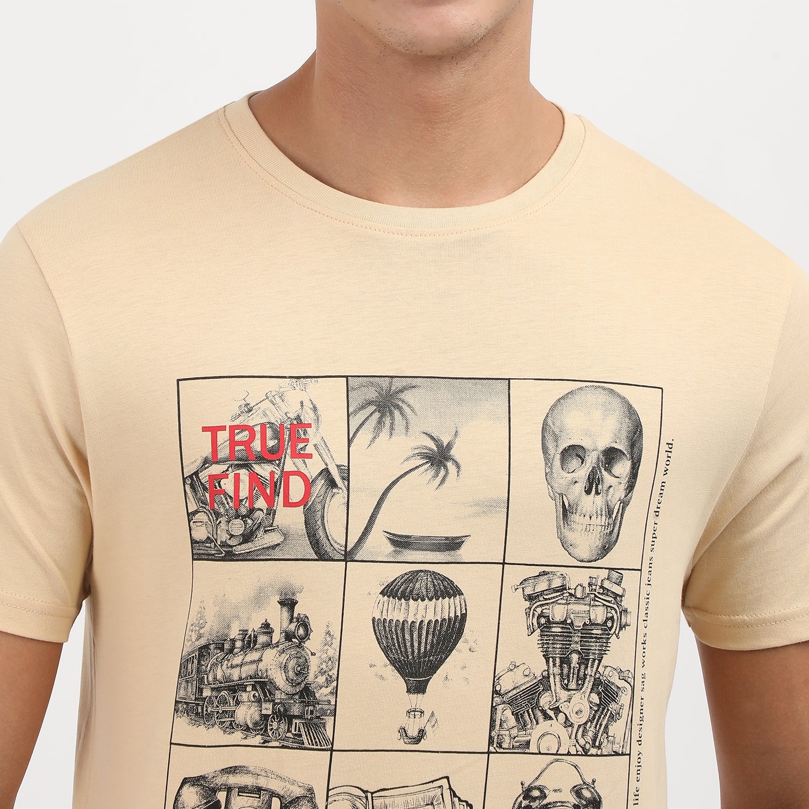 Honey Peach True Find Great Time So Fun Men's Graphic Printed Crew Neck T-Shirt