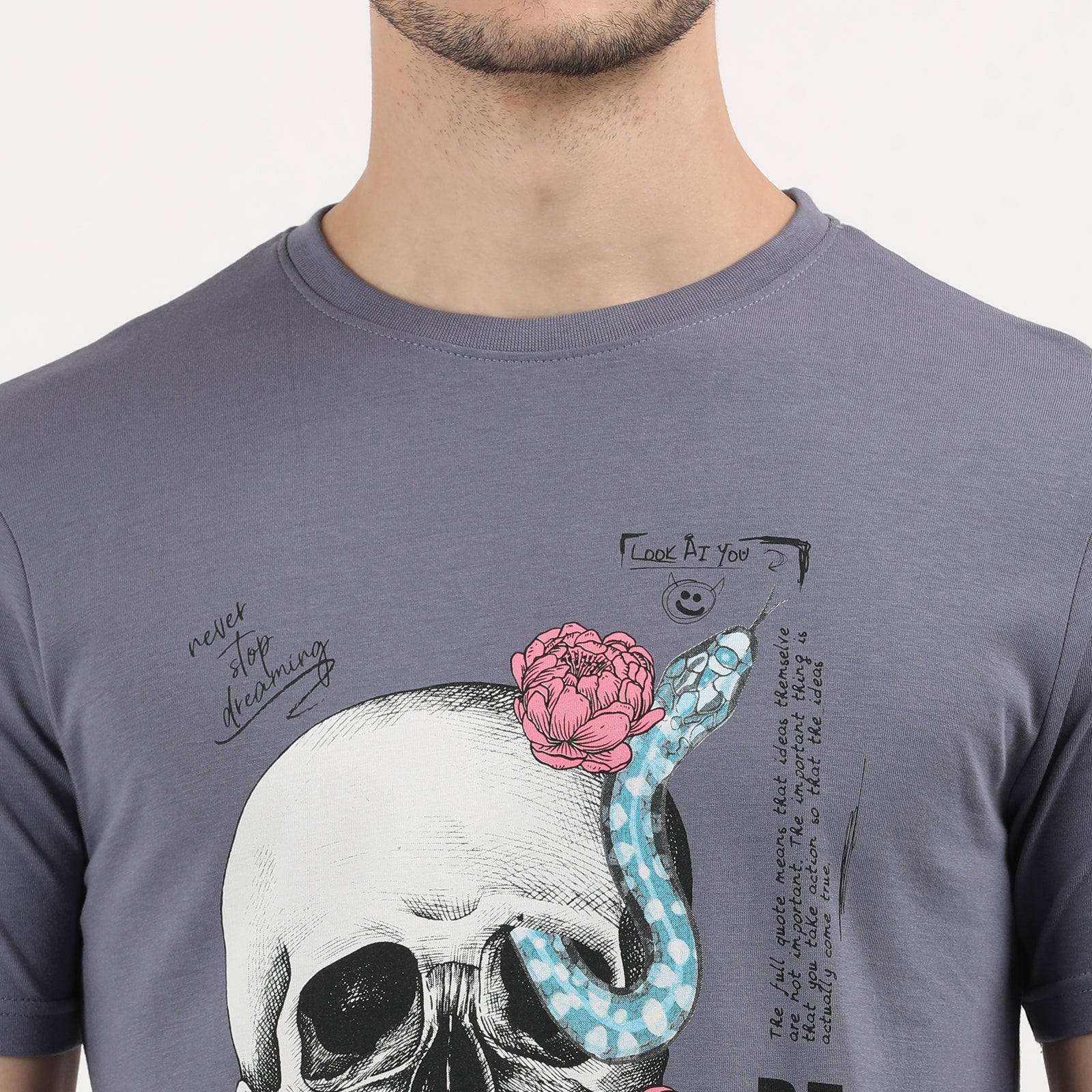 Grisaille Everything is Temporary Skull Print Round Neck T-Shirt