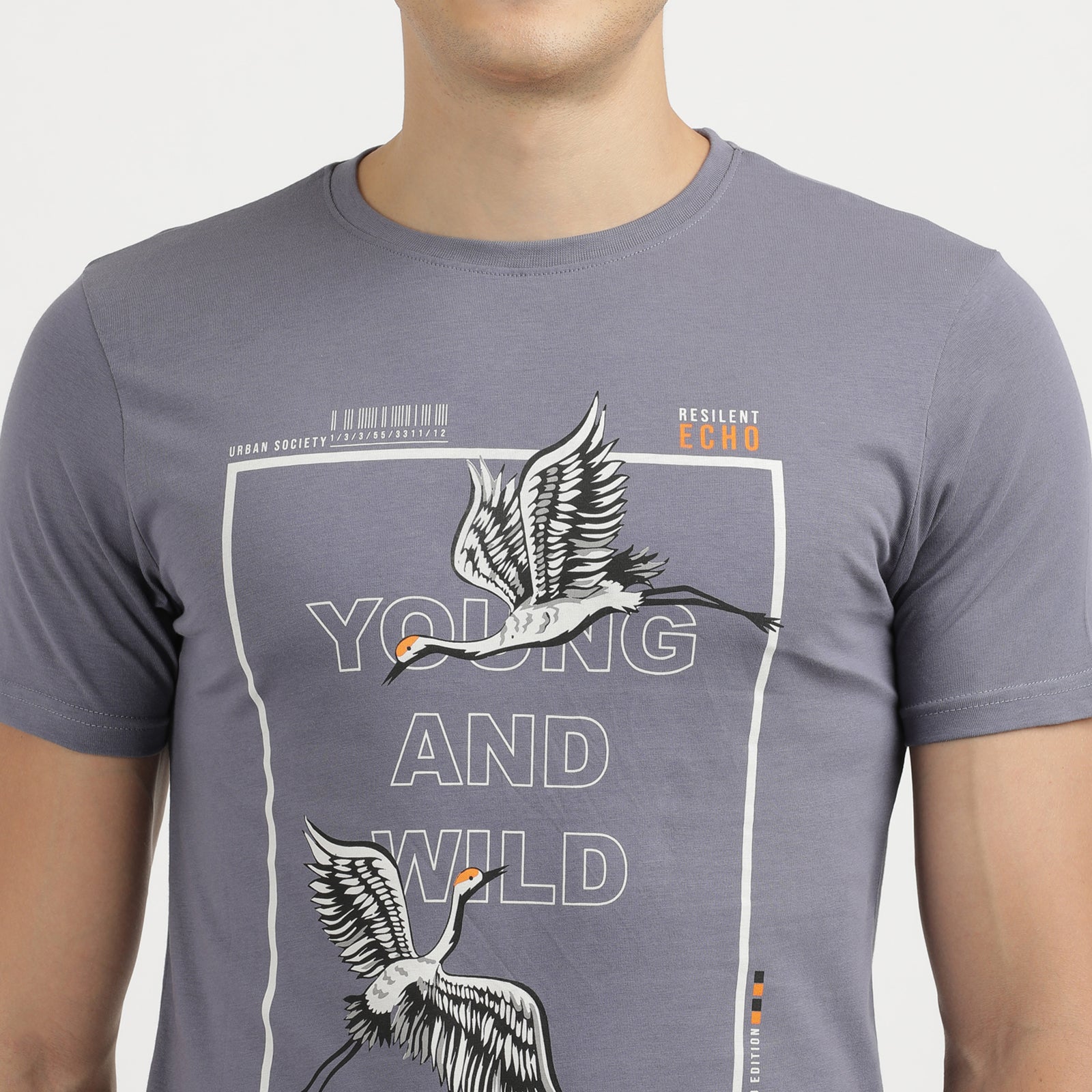 Men's Grisaille Young And Wild  Crew Neck Printed T-Shirt