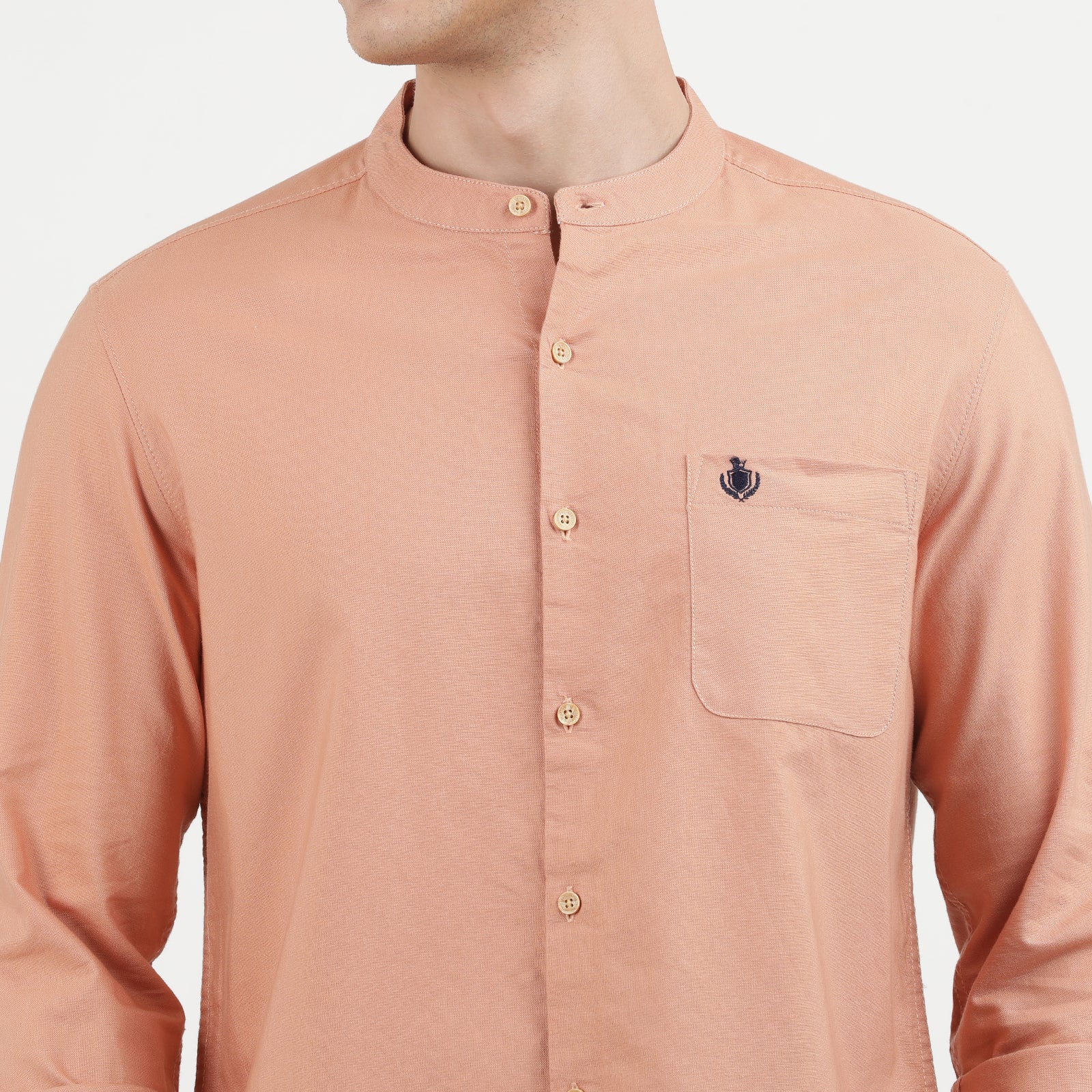 Clay Colored Mandarin Collar Full Sleeve Shirt