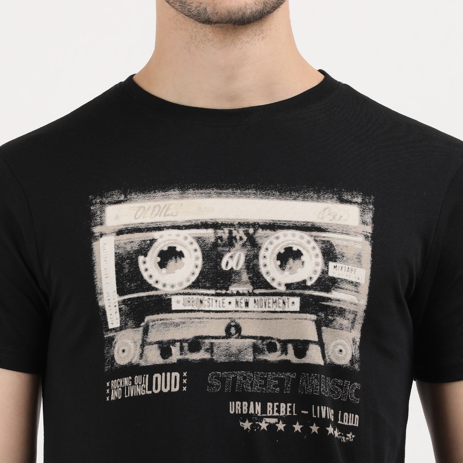 Jet Black  Men's Retro Cassette Tape Graphic Tee