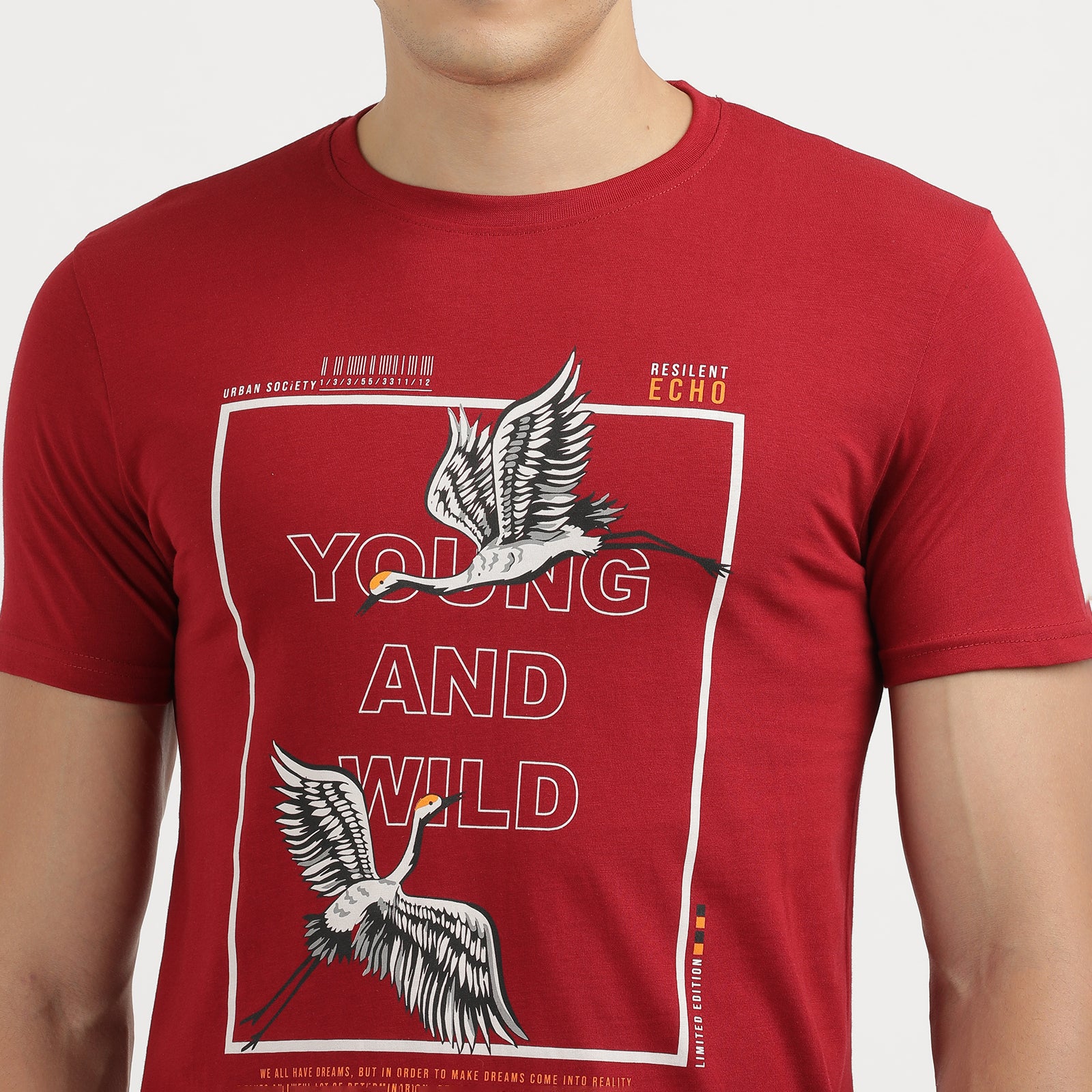 Men's Rio Red Young And Wild Round Neck Printed T-Shirt