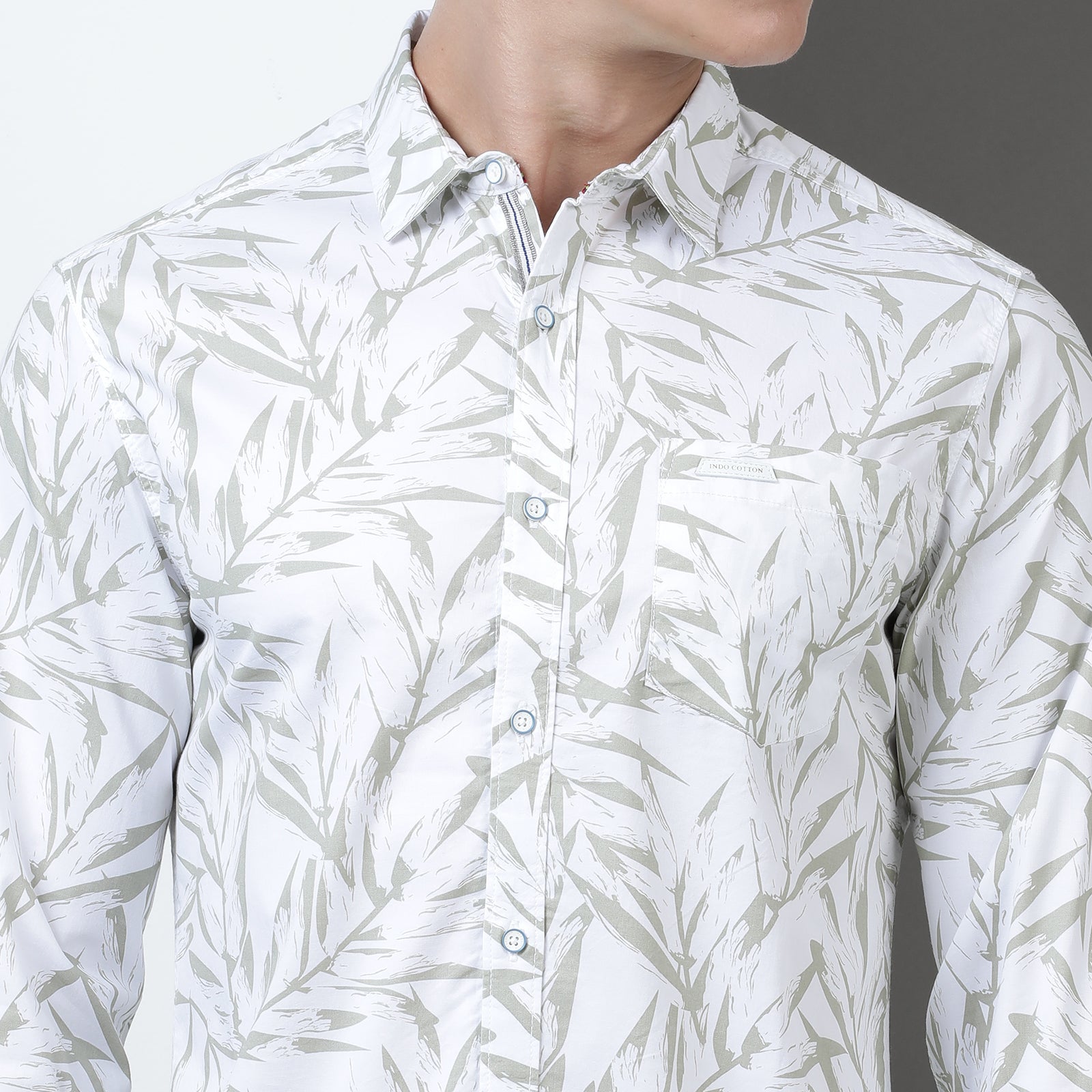 White & Green Printed Full Sleeve Shirt