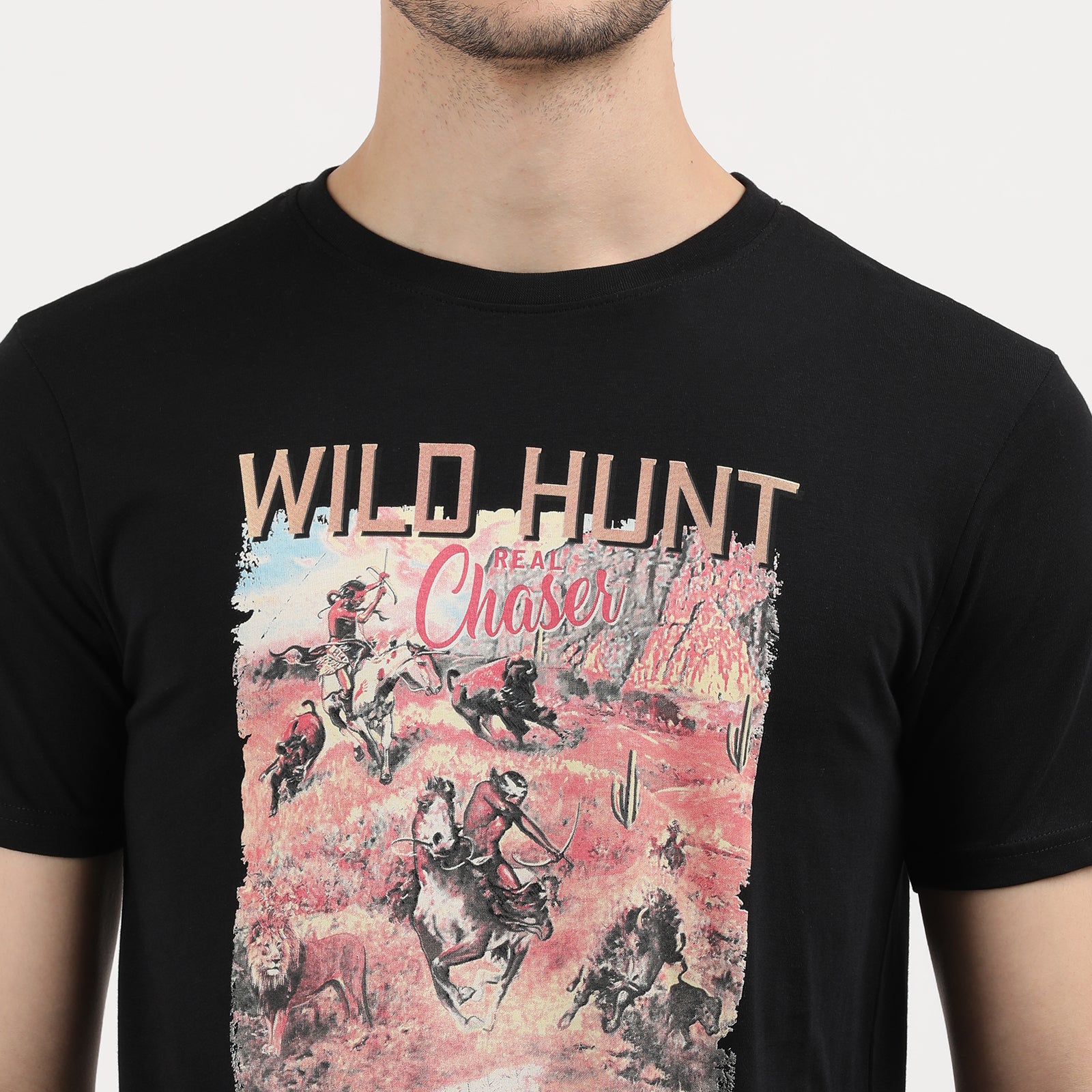 Jet-Black-Wild-Hunt-Chase-Graphic-Print-T-Shirt