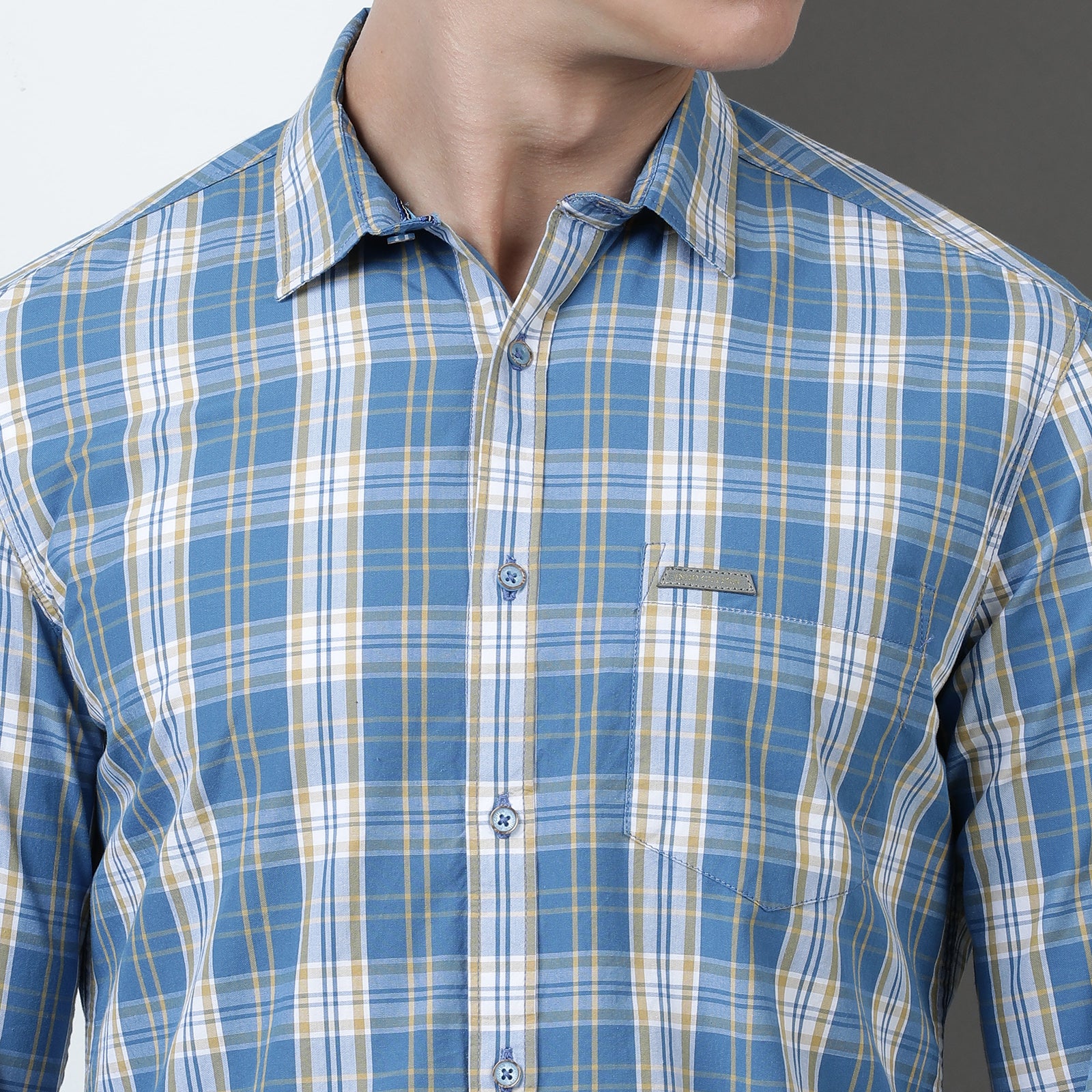 Blue Yarn Dyed Checks Full Sleeve Shirt