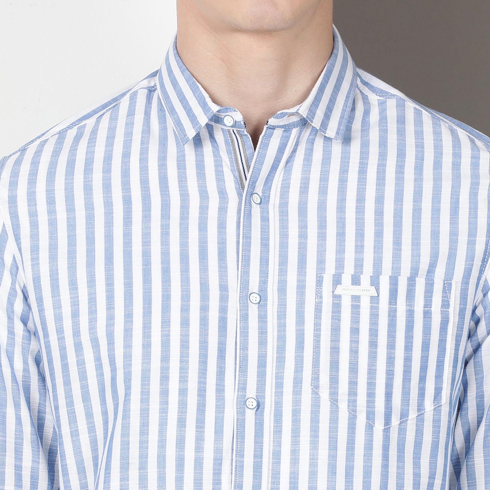 White & Navy Full Sleeve Stripes Shirt