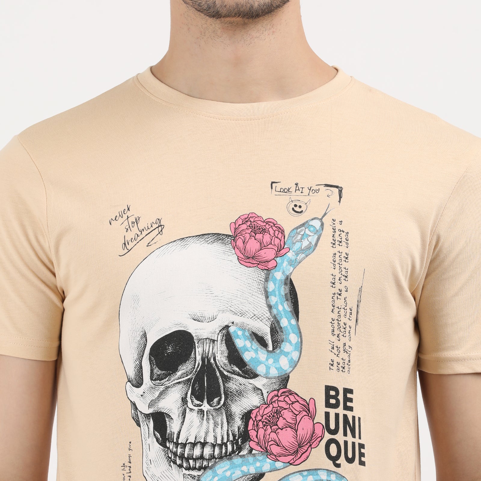 Honey Peach Everything is Temporary Skull Print Round Neck T-Shirt