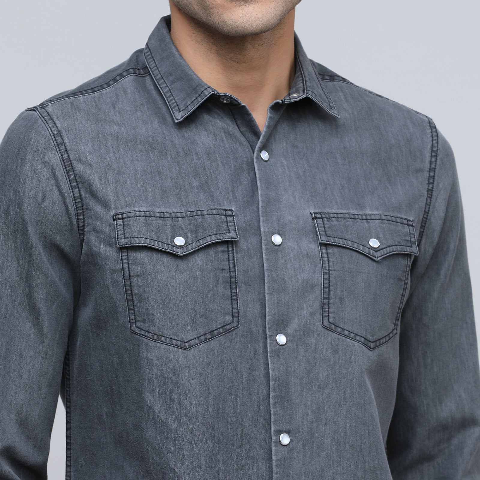 Indo Cotton Men's Denim Printed Full Sleeve Shirt