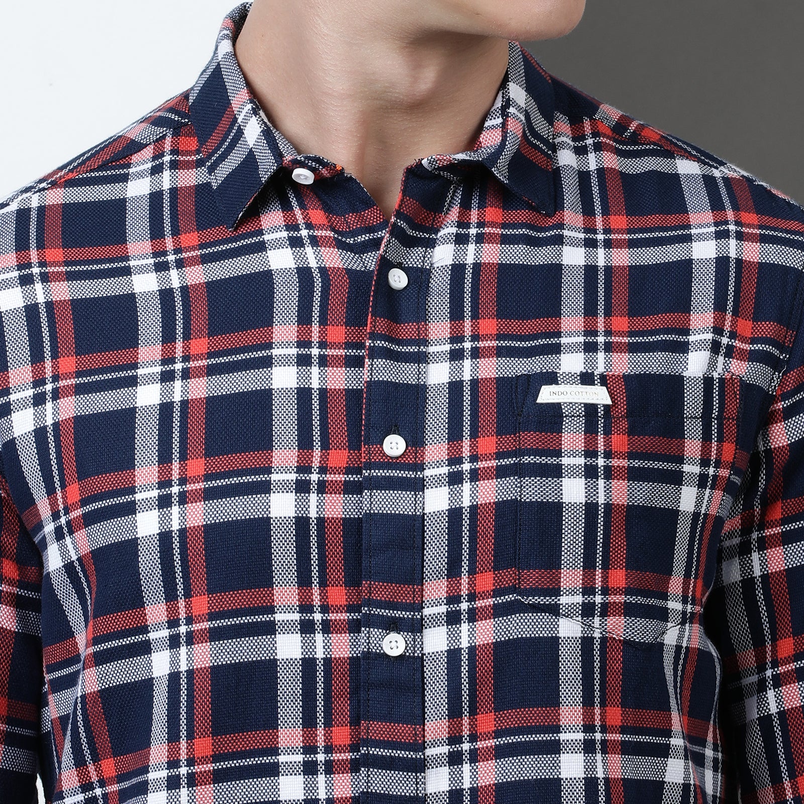 Navy Yarn Dyed Checks Full Sleeve Shirt