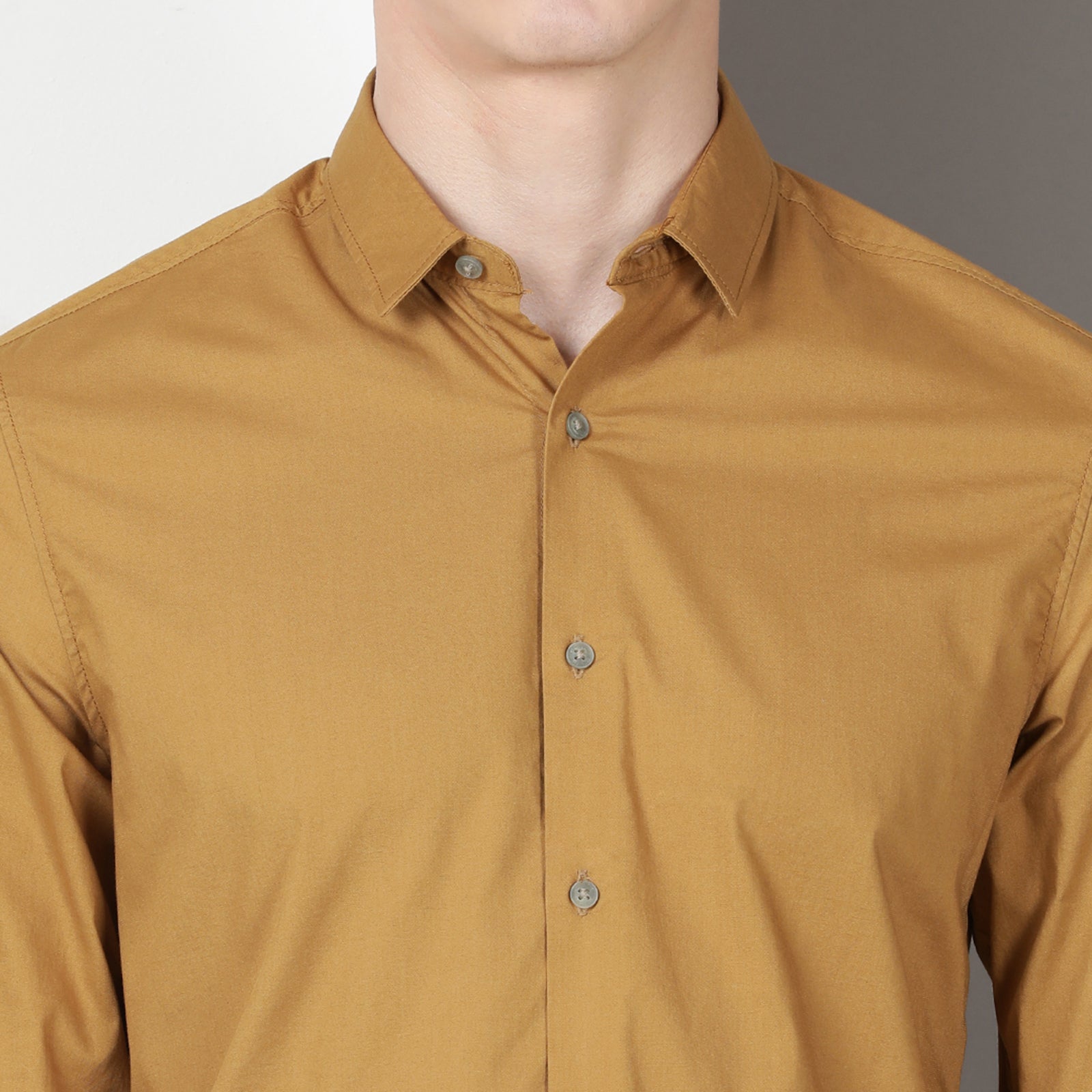 Mustard Solid Printed Full Sleeve Shirt