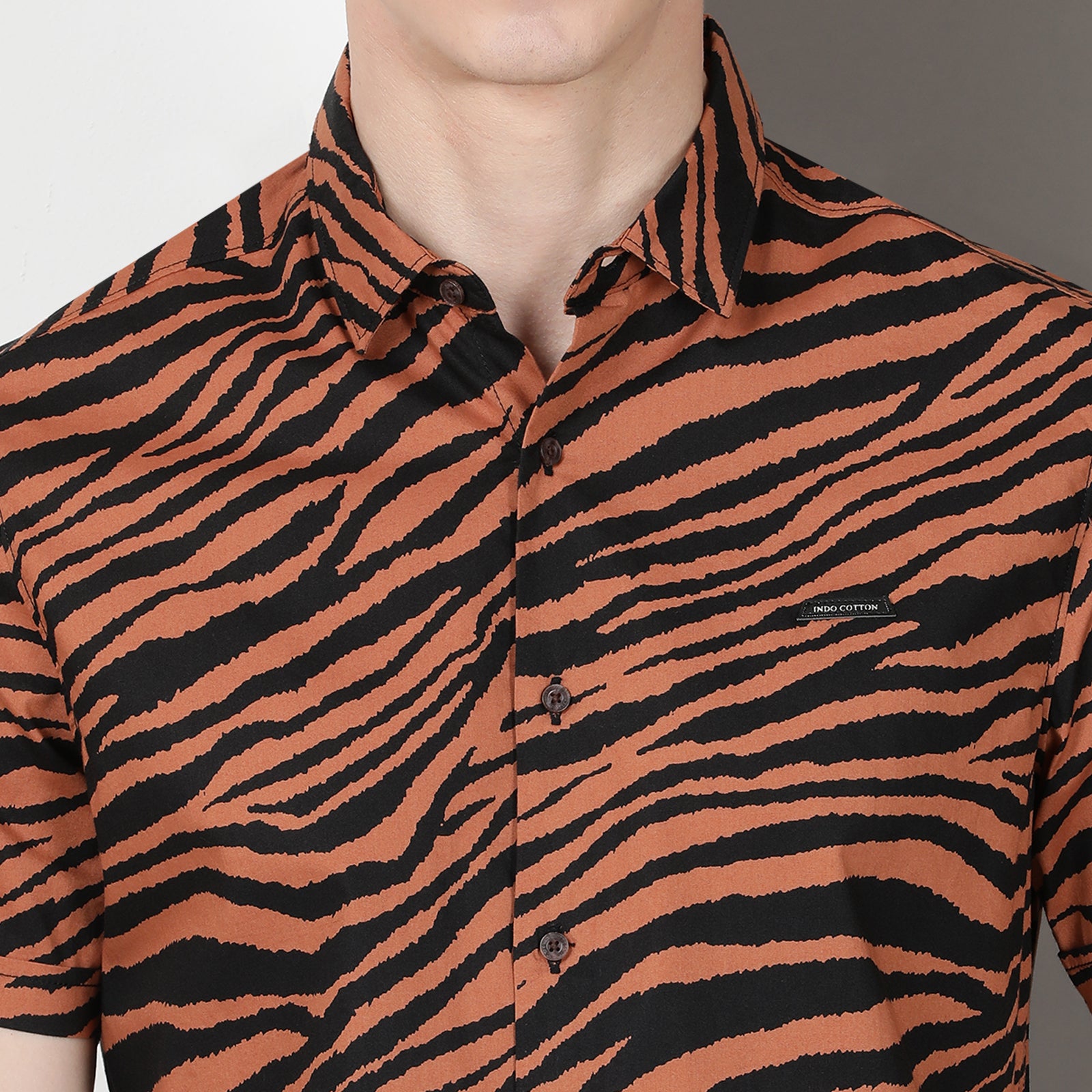 Brown & Black Animal Print Half Sleeve Shirt