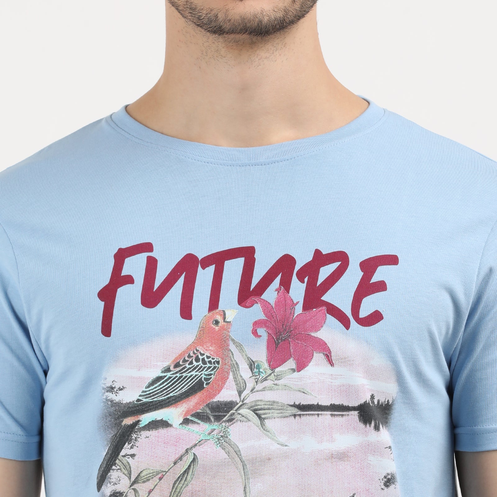 Powder Blue Future Escape Adventure Print T-Shirt