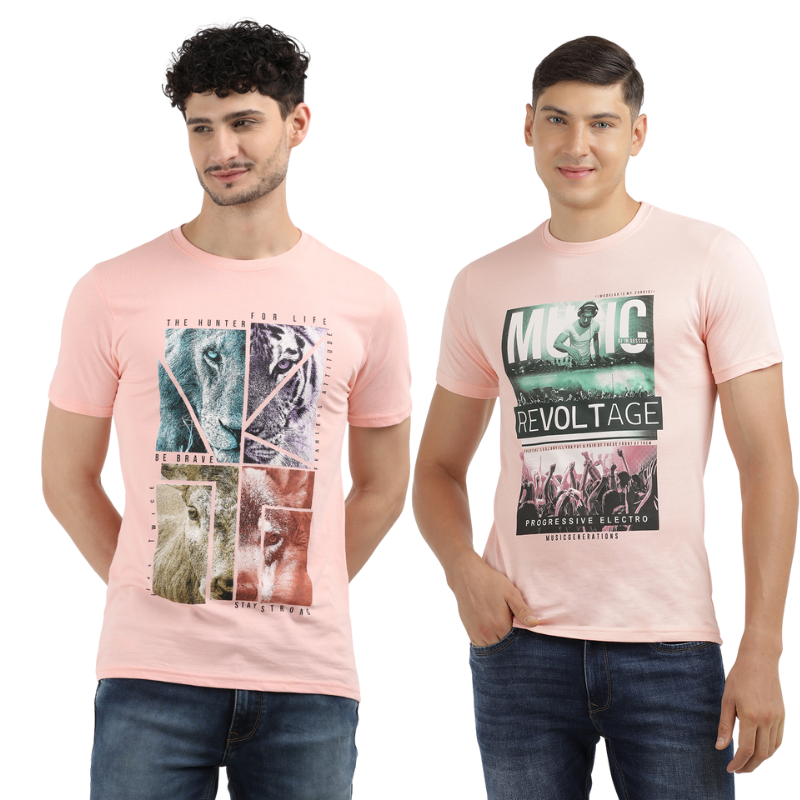 Men's Hunter for Life Animal & Music Revolt age Graphic Print T-Shirt Pack Of 2