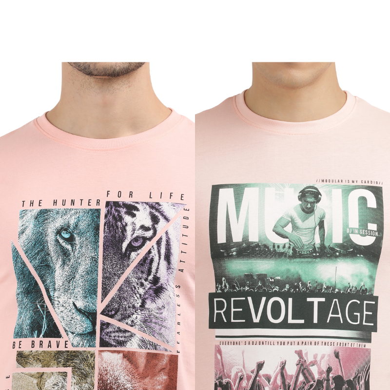 Men's Hunter for Life Animal & Music Revolt age Graphic Print T-Shirt Pack Of 2