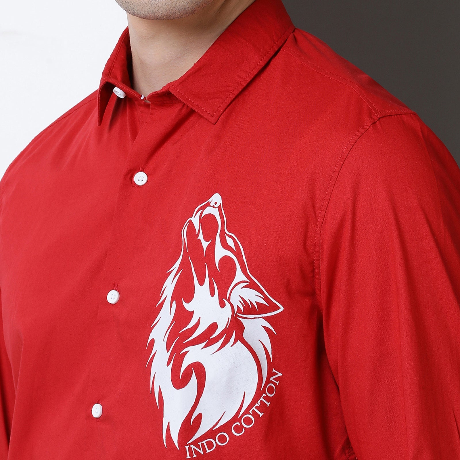 Red Colour With White Print Full Sleeve Shirt