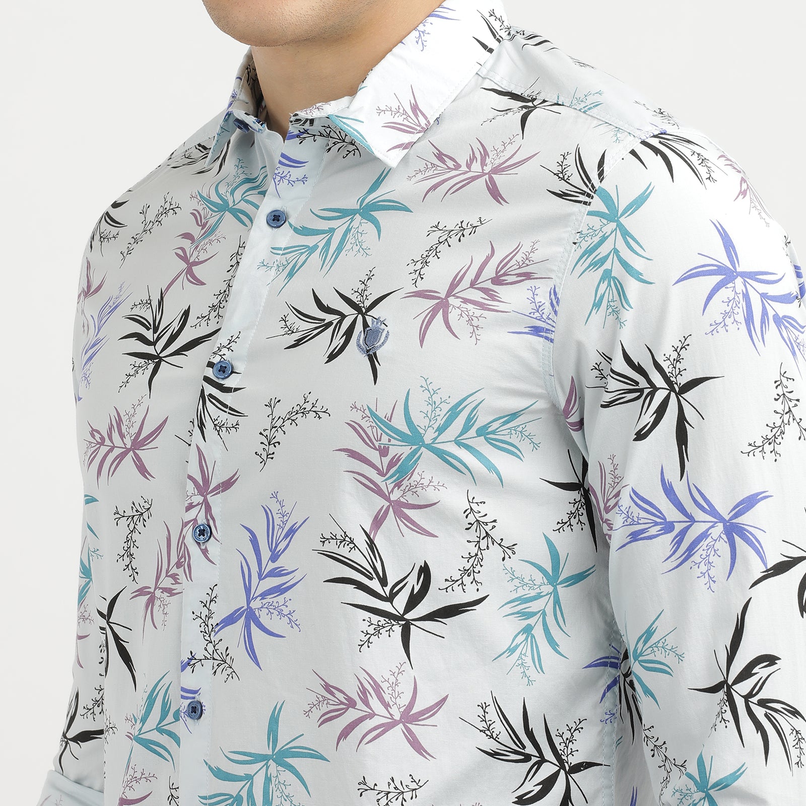 Illusion Blue Floral Print Full Sleeve Casual Shirt