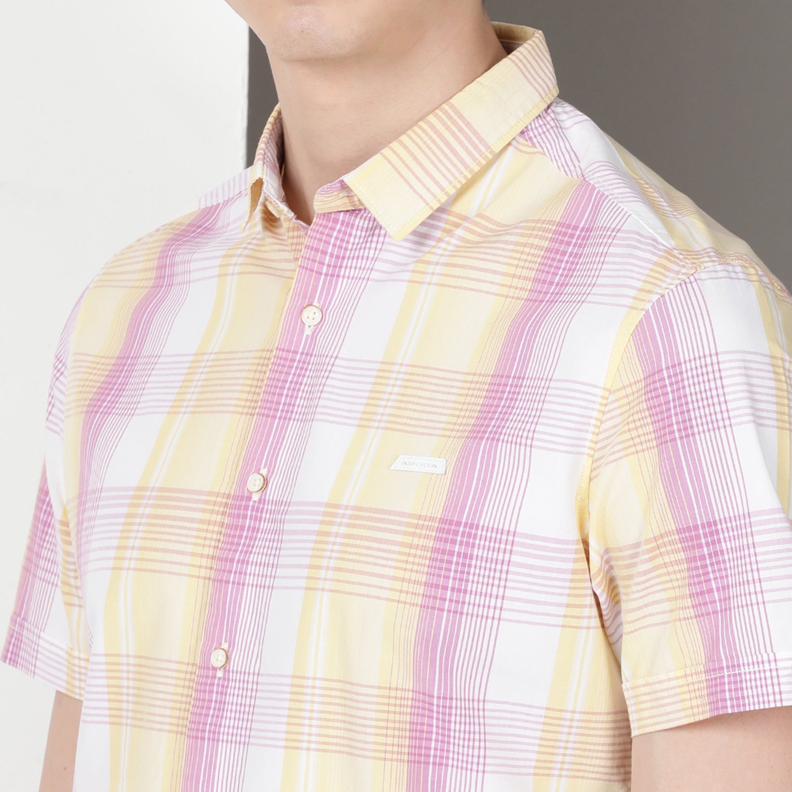 Purple & Yellow Half Sleeve Checkes Shirt