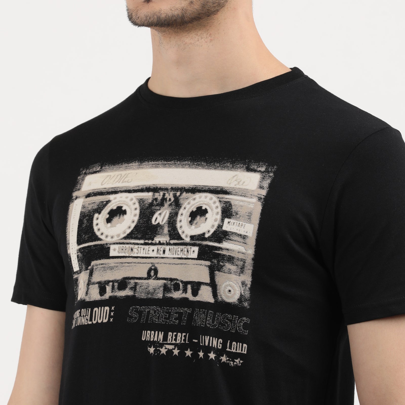 Jet Black  Men's Retro Cassette Tape Graphic Tee