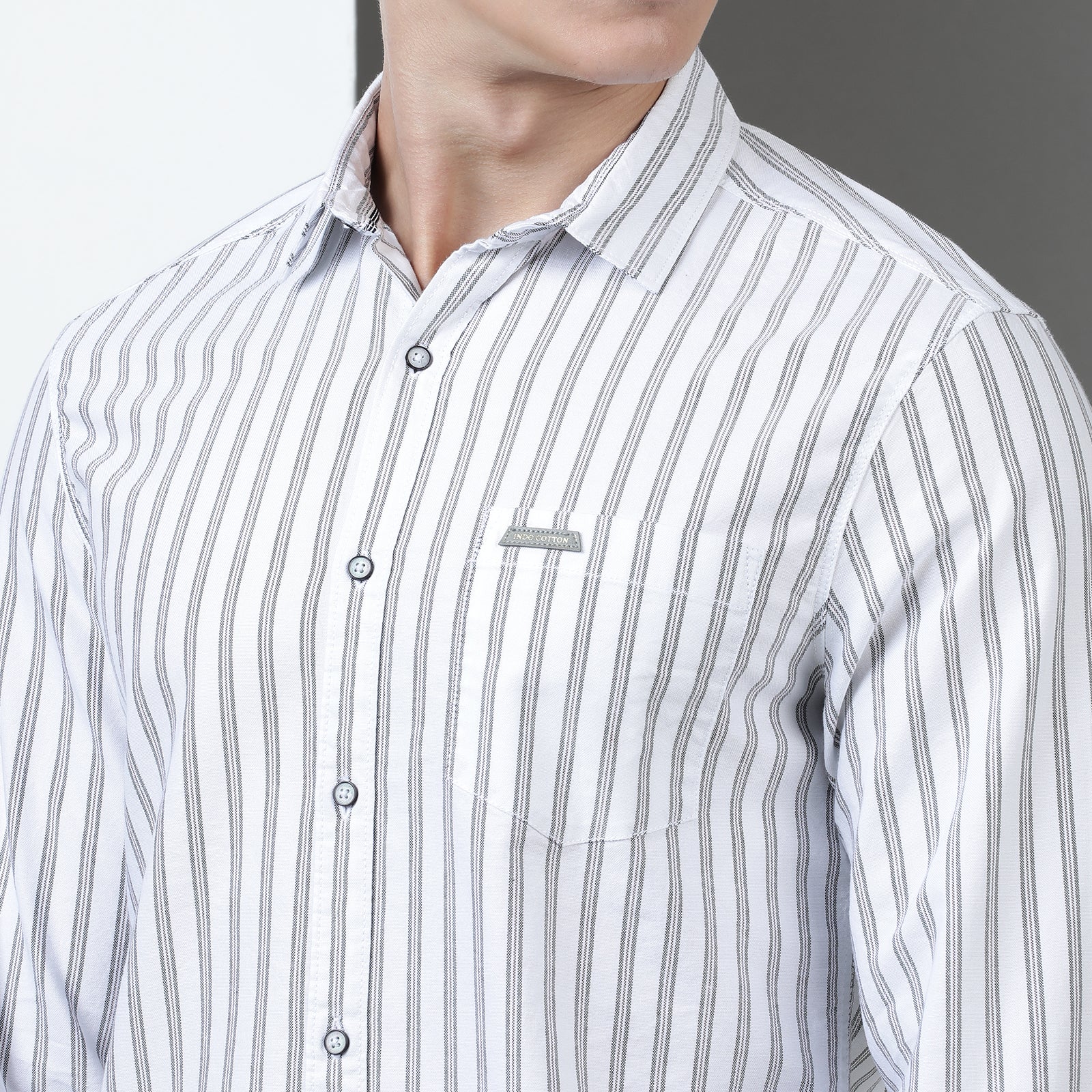 White Yarn Dyed Strips Full Sleeve Shirt