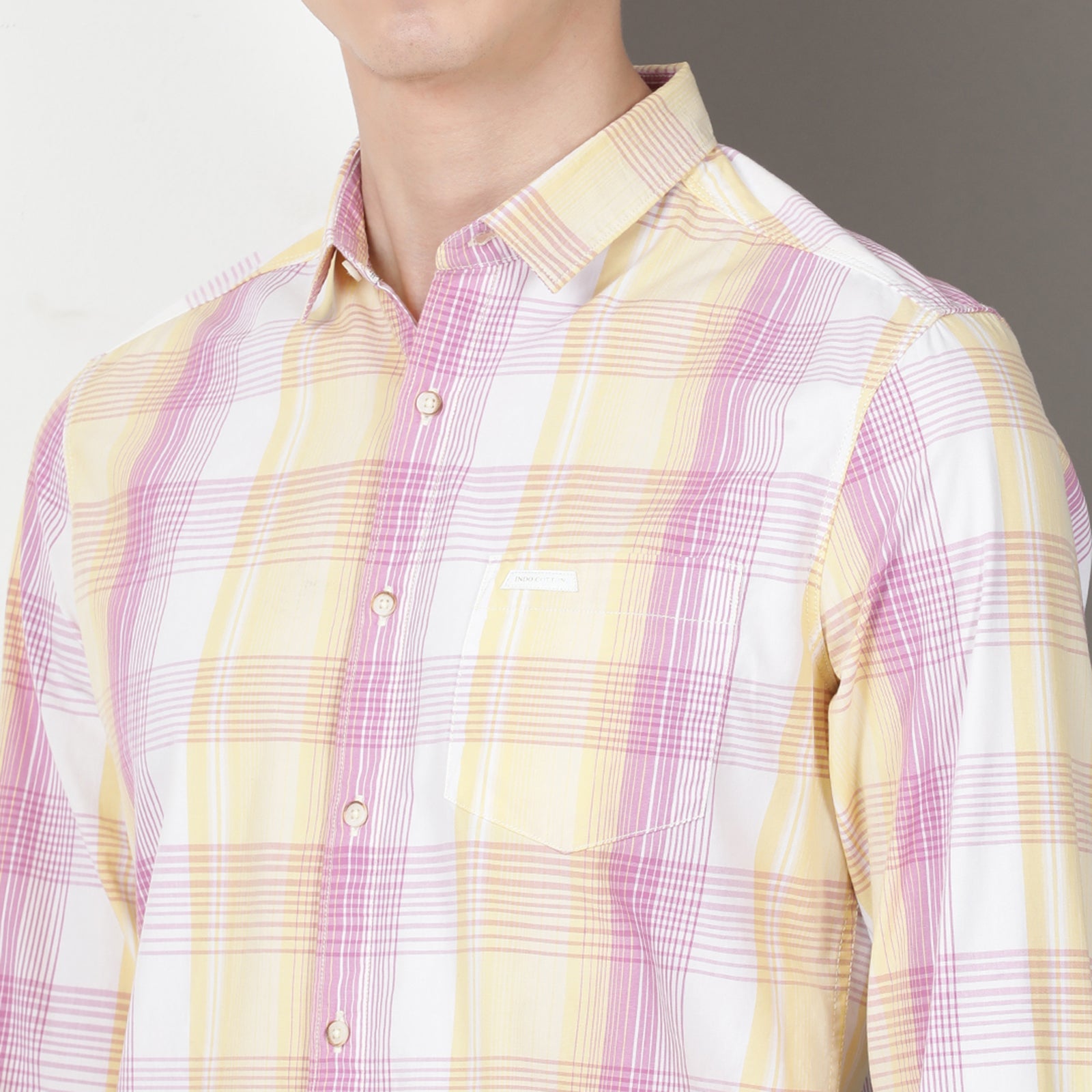 Purple & Yellow Full Sleeve Checks Shirt