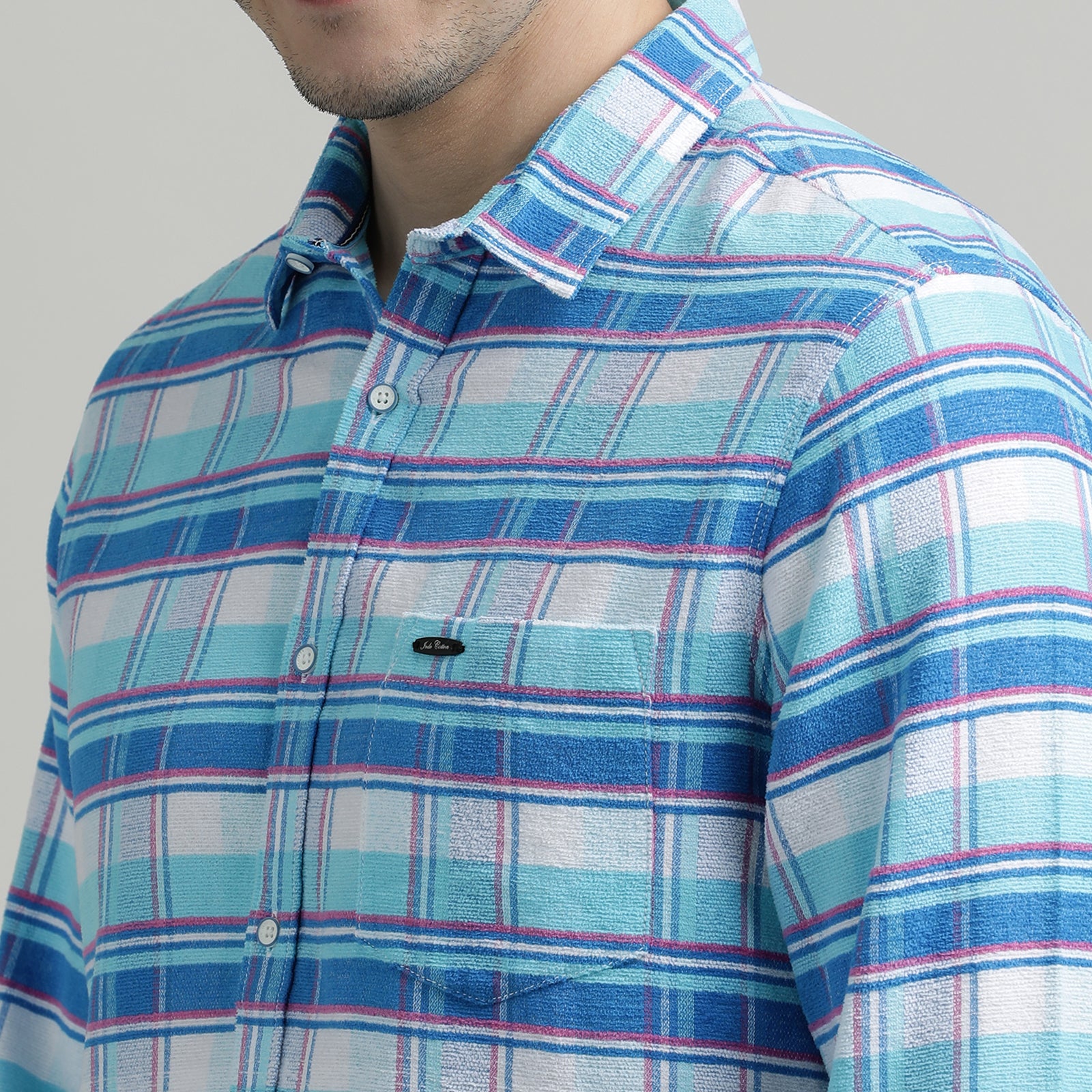 Aqua Blue And White Checks Full Sleeve Shirt